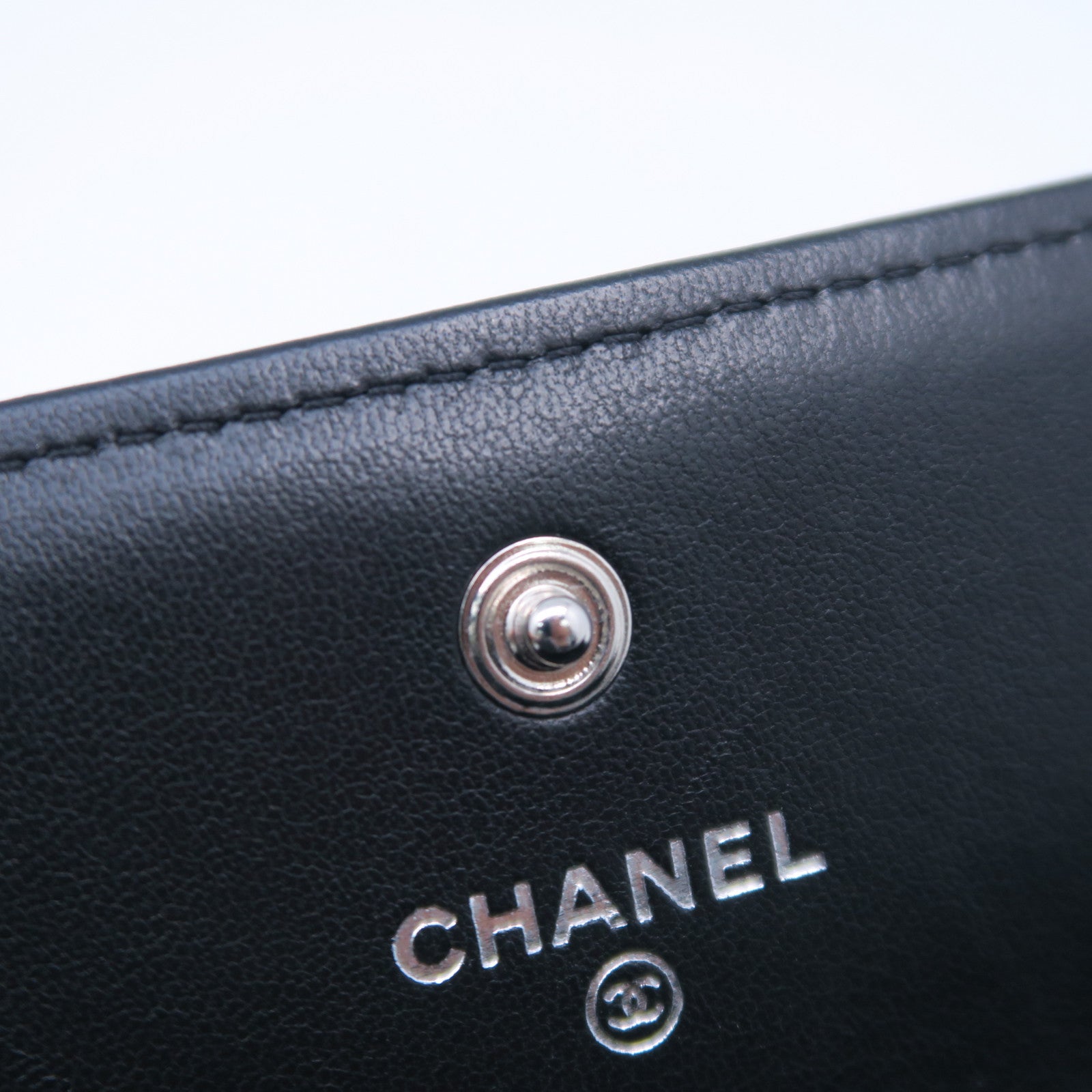 CHANEL 菱格羊皮皮革Boy Long Wallet銀扣長錢包黑色