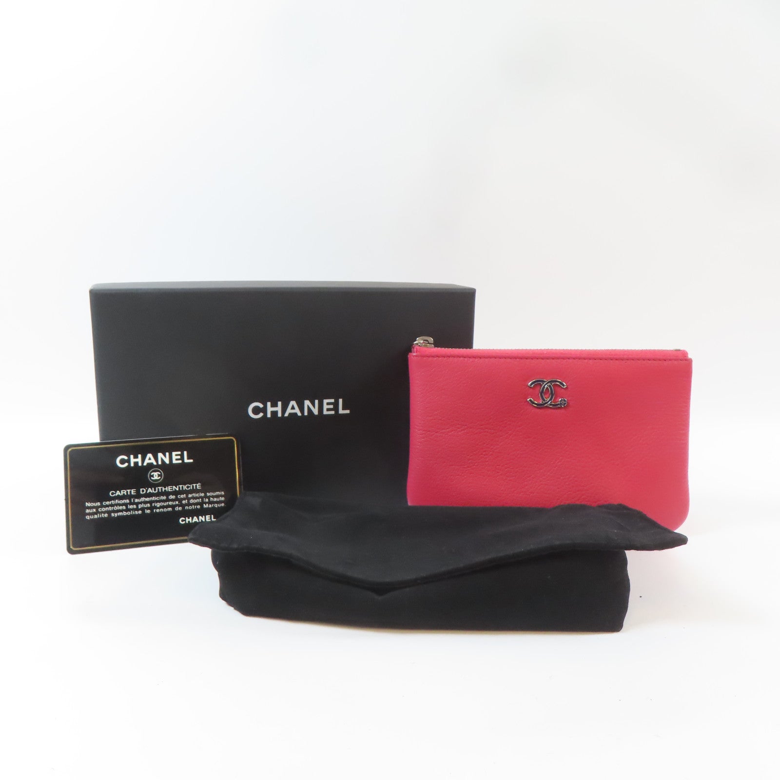 CHANEL 【激減優惠】牛皮皮革Pouch銀扣小袋粉紅色