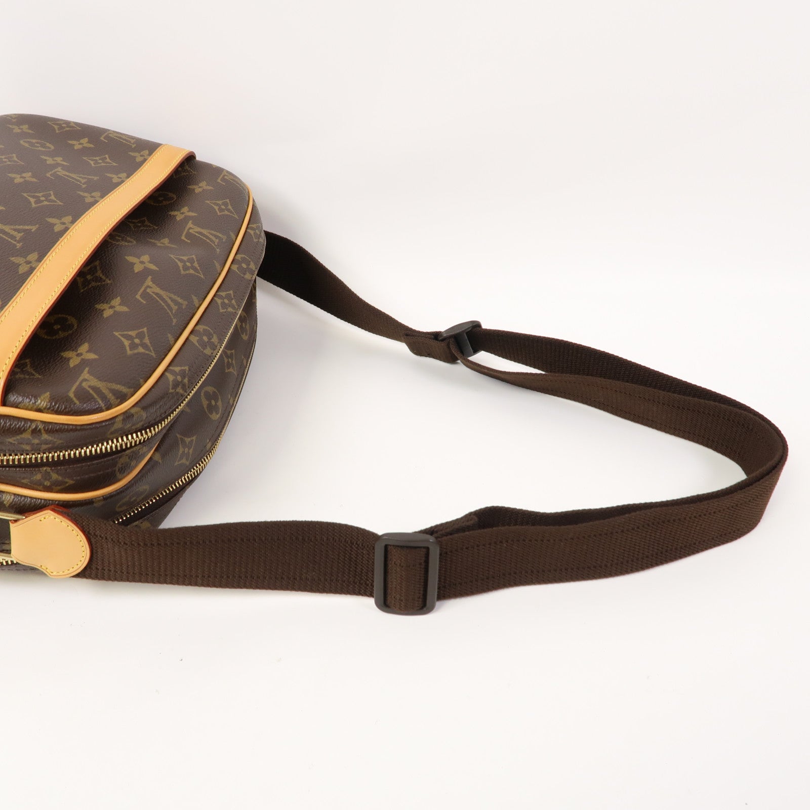 LOUIS VUITTON Monogram Reporter PM金扣肩背袋啡色