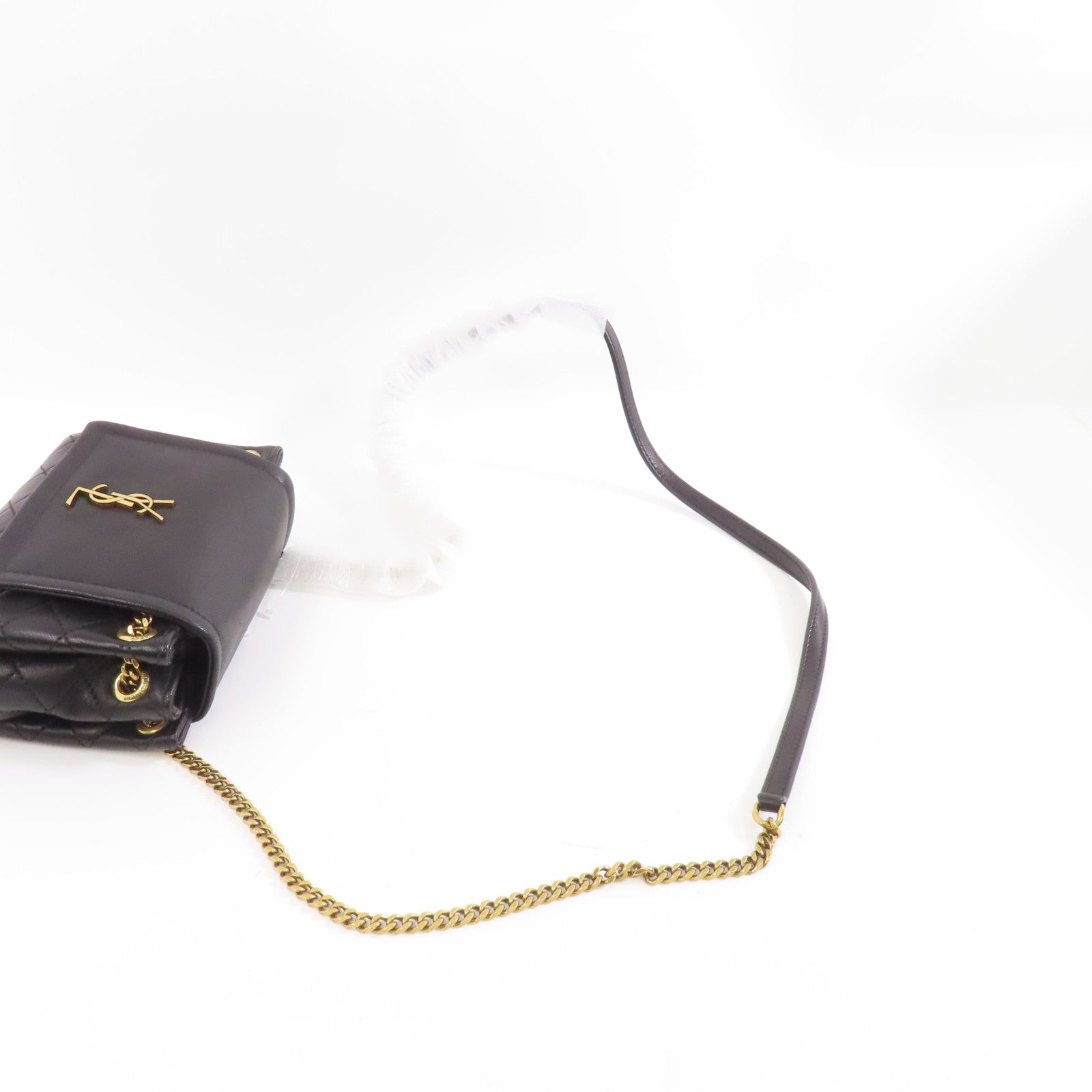 SAINT LAURENT 羊皮皮革Mini Nolita Bag金扣鏈帶肩背袋黑色