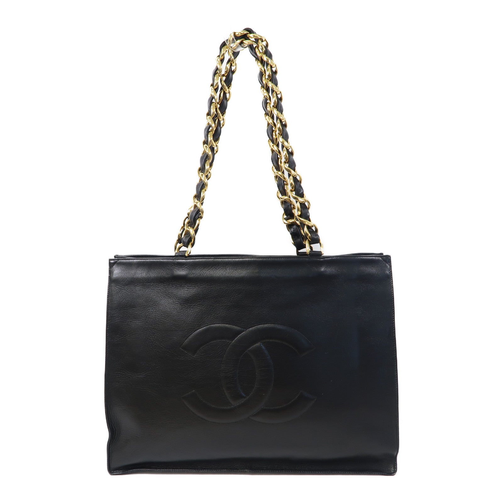CHANEL 【激減優惠】牛皮皮革Totebag金扣手挽袋黑色