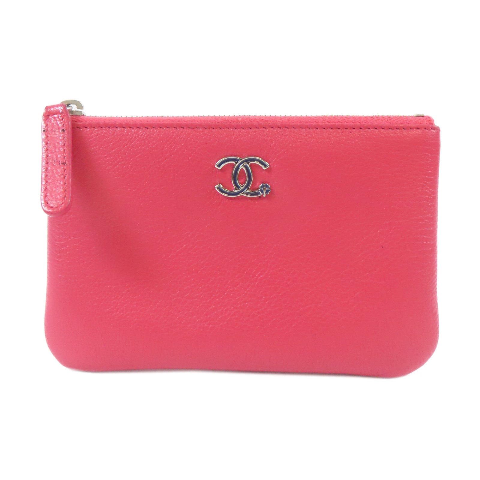 CHANEL 【激減優惠】牛皮皮革Pouch銀扣小袋粉紅色