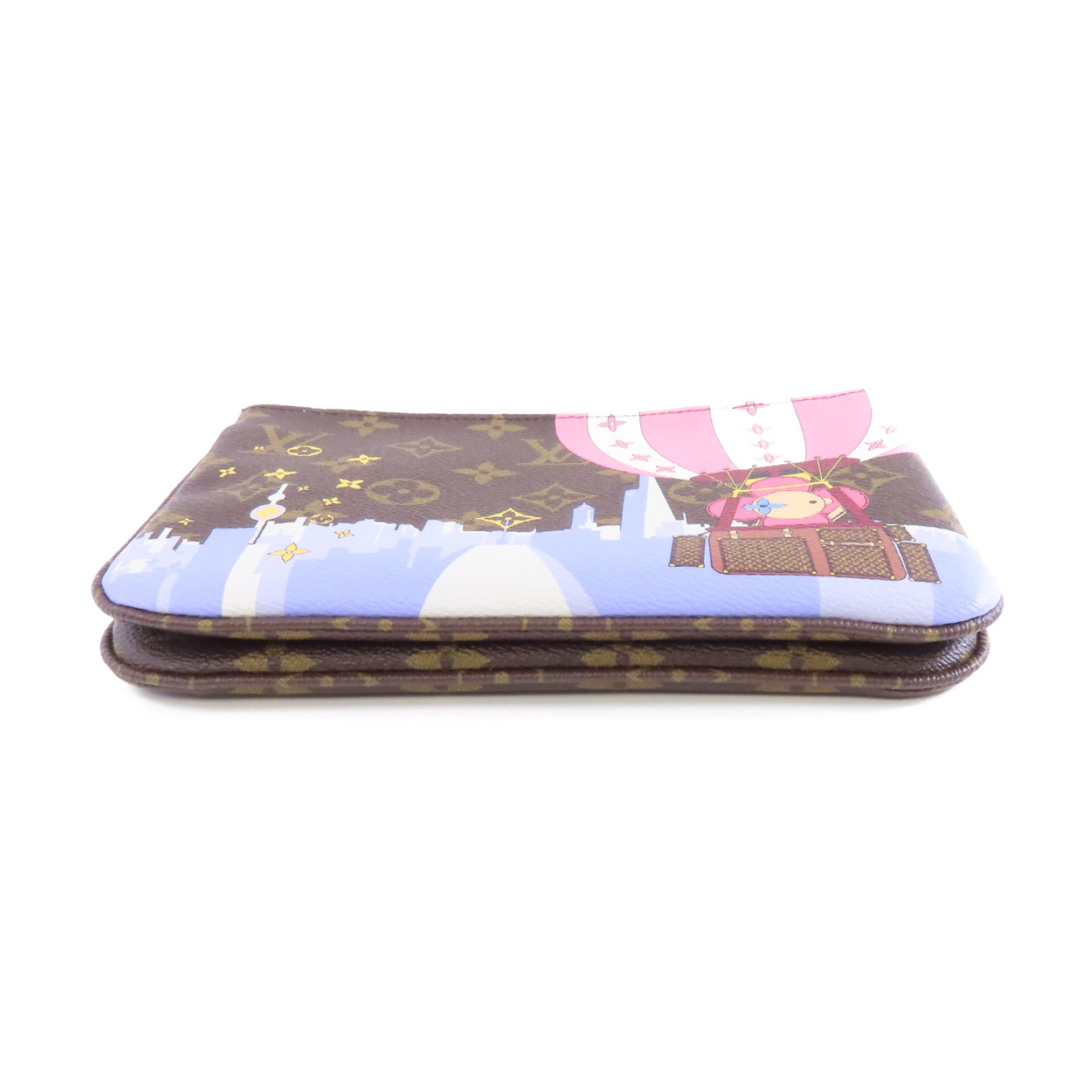 LOUIS VUITTON Monogram Pochette Double Zip金扣鏈帶肩背袋棕色