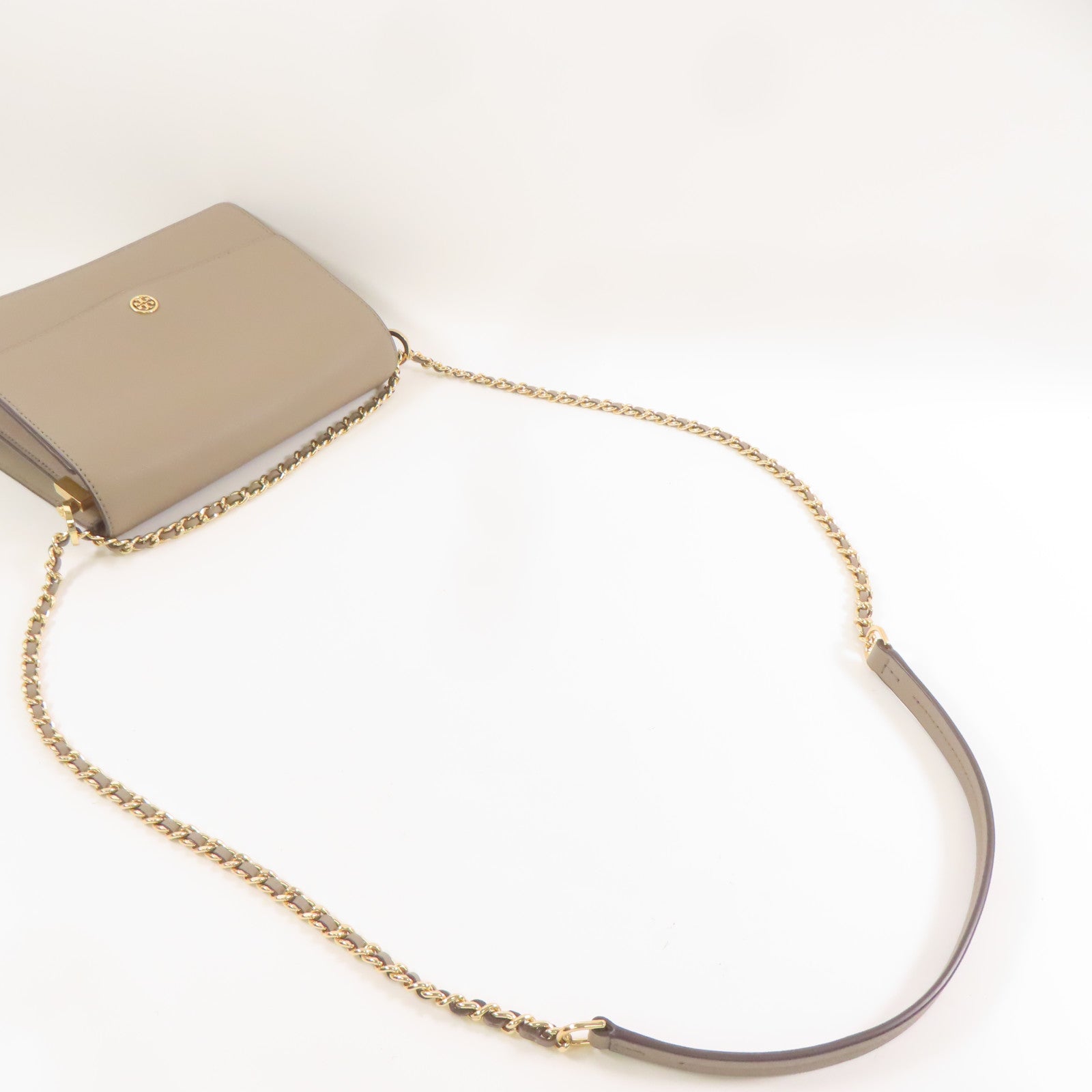 Tory Burch 牛皮皮革Shoulder Bag金扣肩背袋卡其色