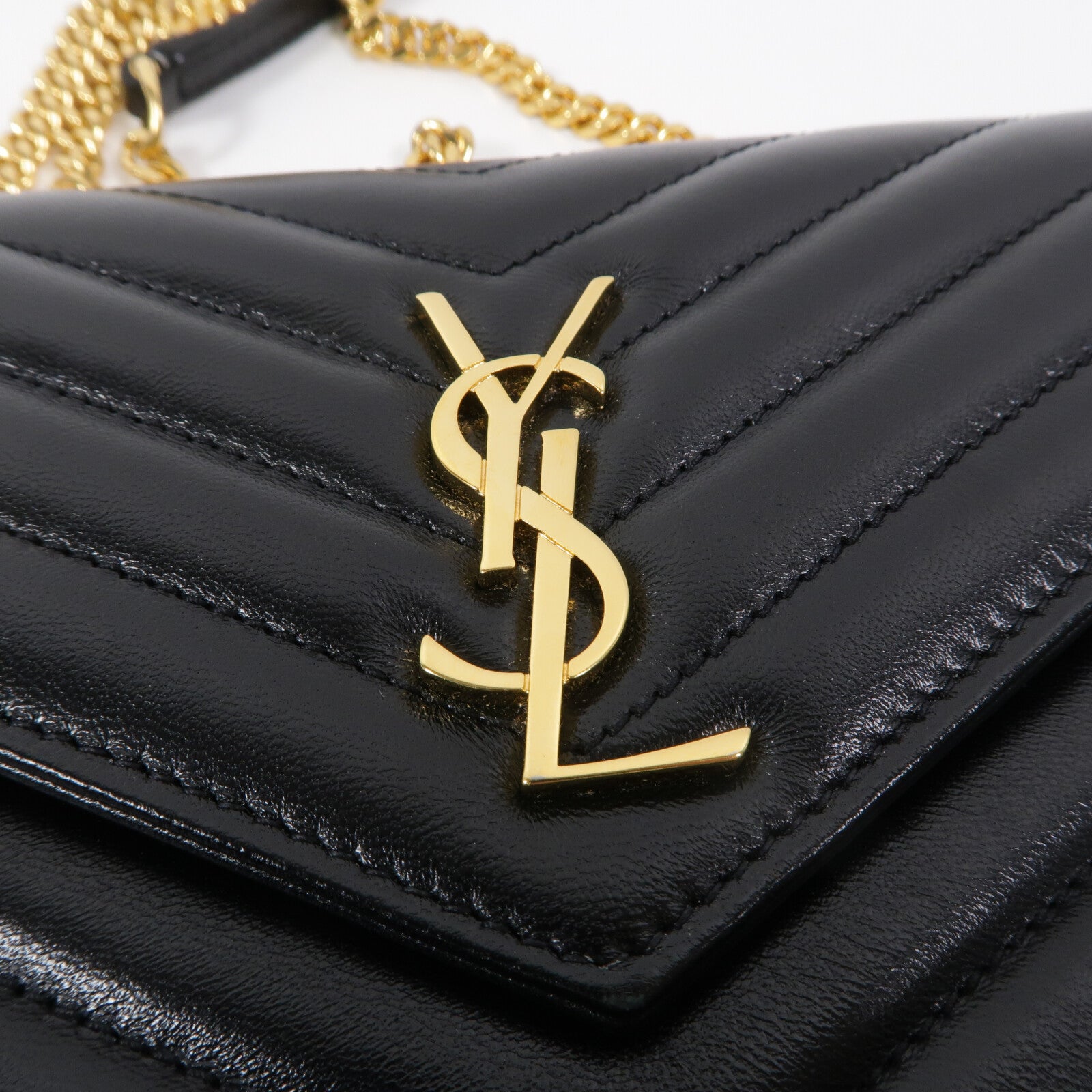 SAINT LAURENT 羊皮皮革Cassandre Wallet On Chain鏈帶肩背袋