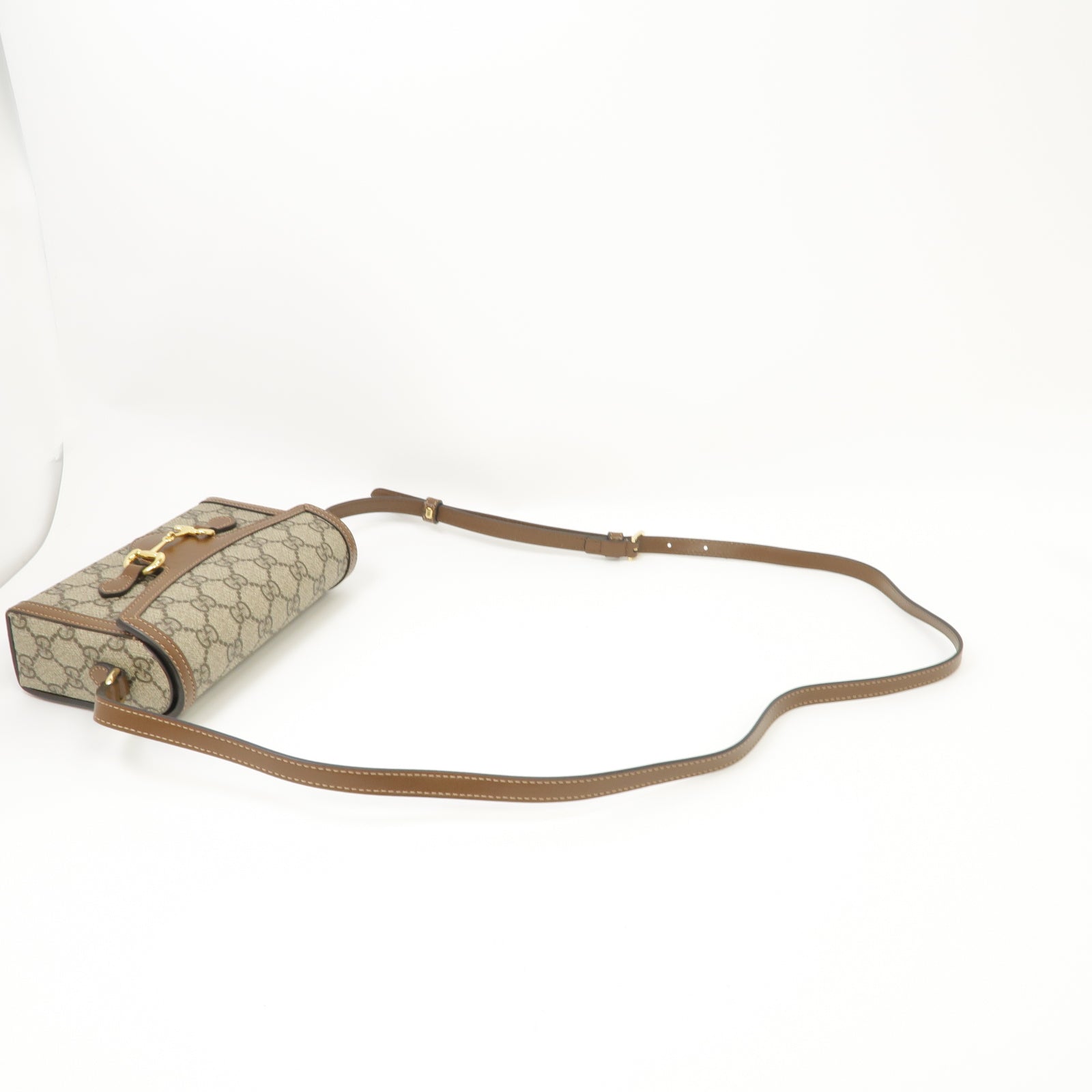 GUCCI 塗層帆布Horsebit 1955 Shoulder Bag金扣肩背袋啡色