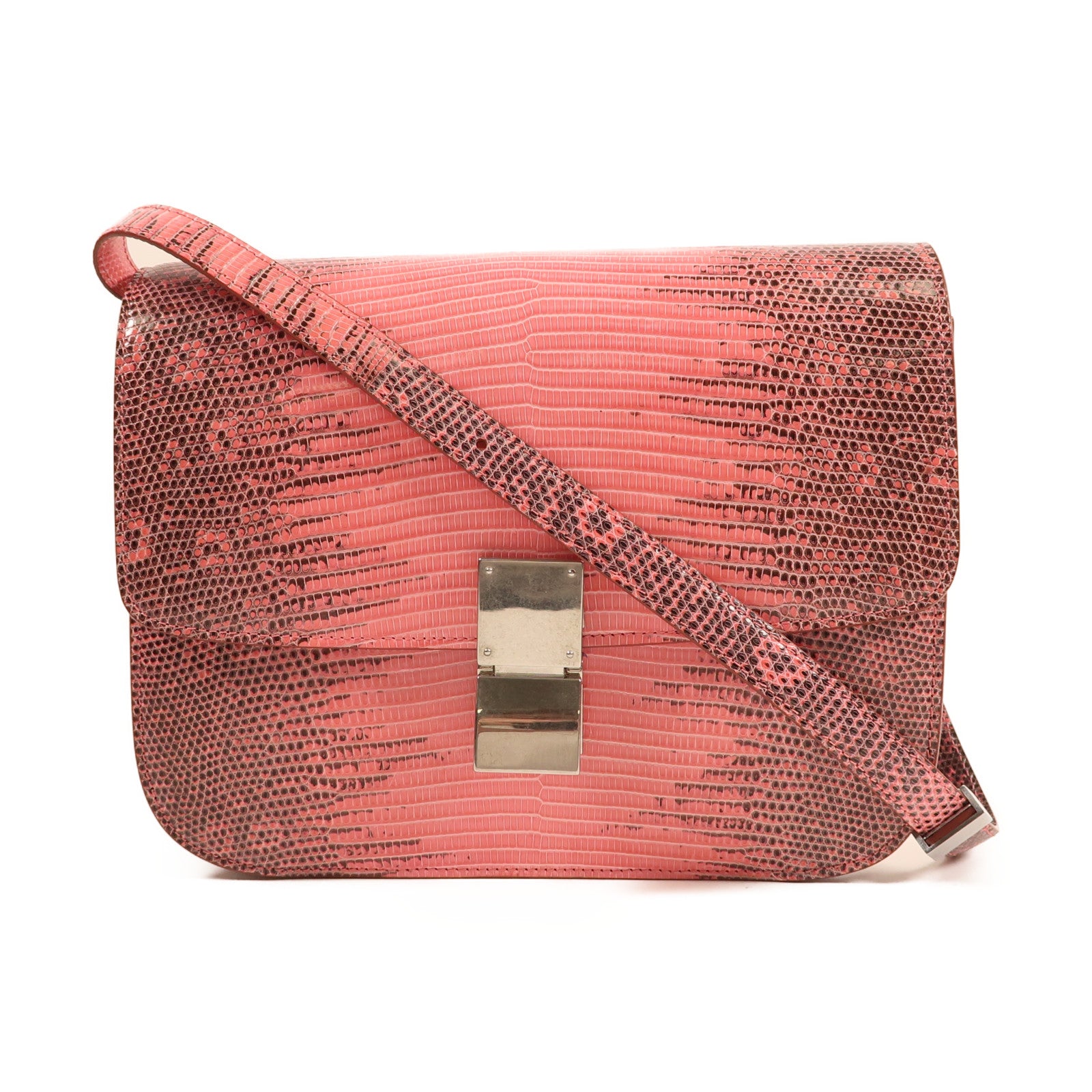 CELINE 蜥蝪皮革Classic Box銀扣肩背袋