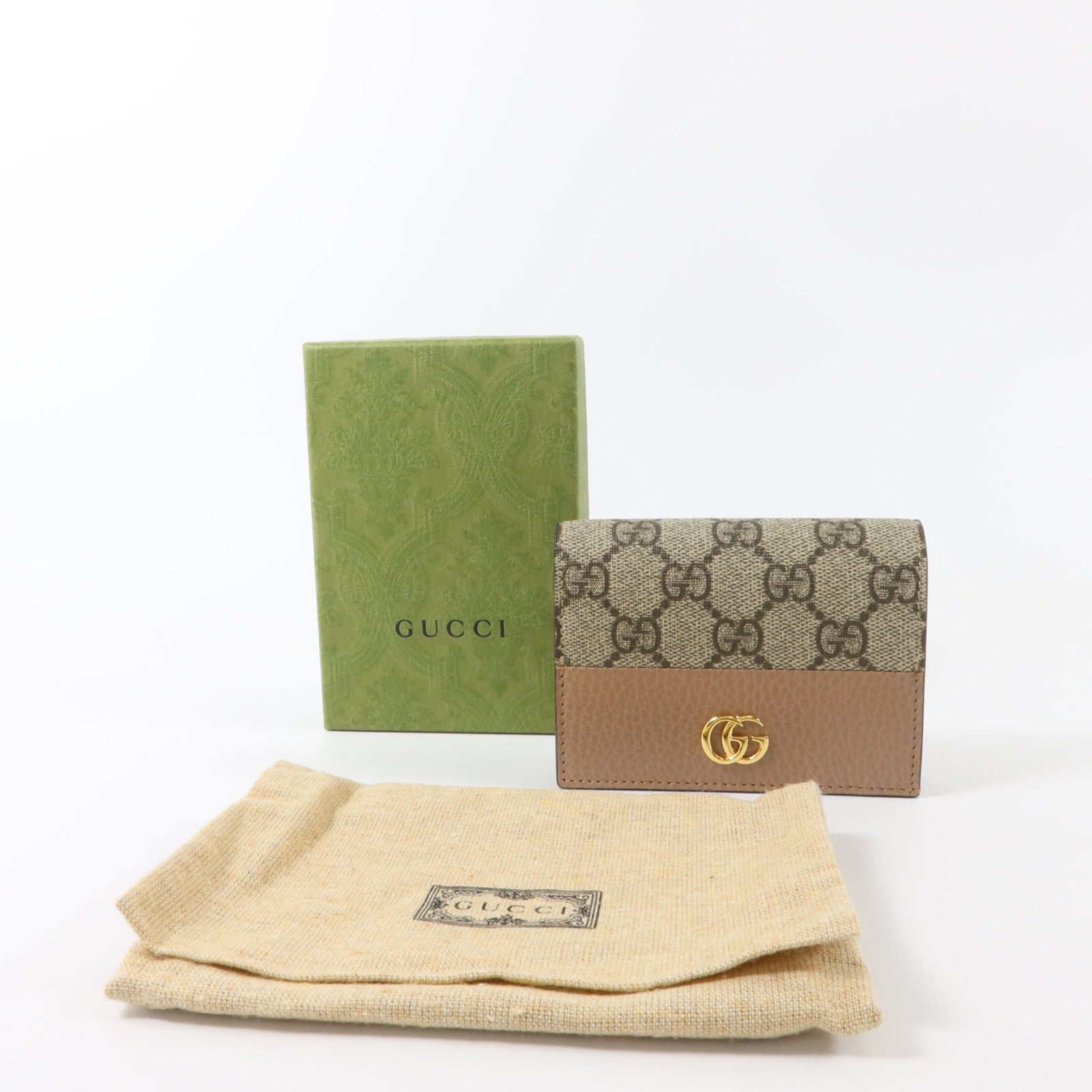 GUCCI 塗層帆布/牛皮皮革GG Marmont Card Case Wallet金扣錢包