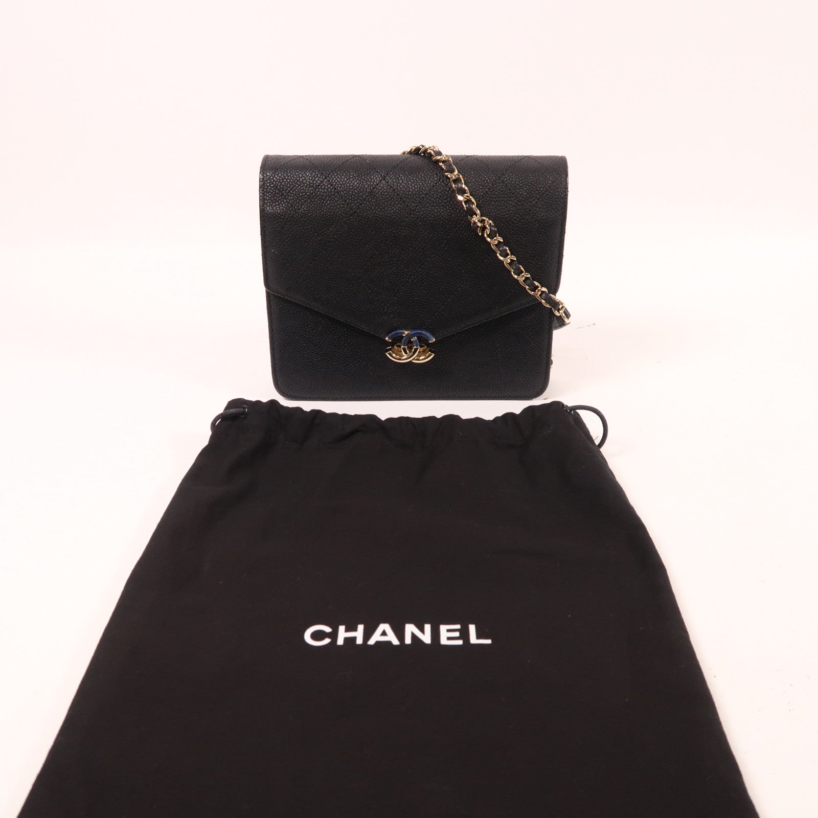 CHANEL 牛皮皮革Chain Shoulder金扣鏈帶肩背袋