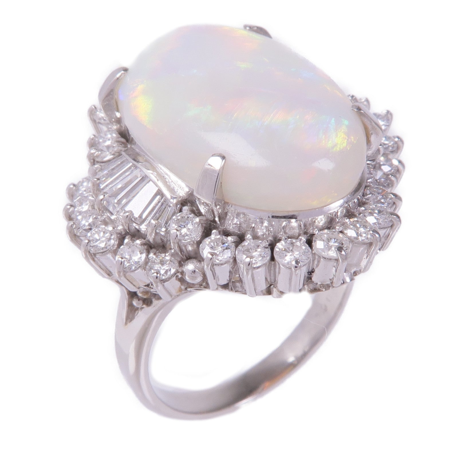 JEWELRY PT900鉑金Opal Diamond Ring蛋白石/鑽石戒指US#7.75