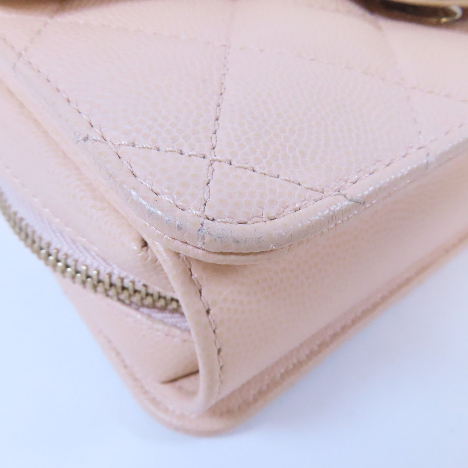 CHANEL 【激減優惠】菱格Caviar皮革Mini Flap Bag金扣鏈帶肩背袋米色