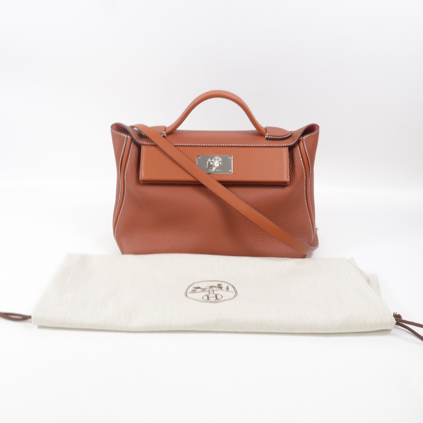 HERMES Togo/Swift皮革24/24 29cm手挽肩背兩用袋Sienne/Cuivre/Rose