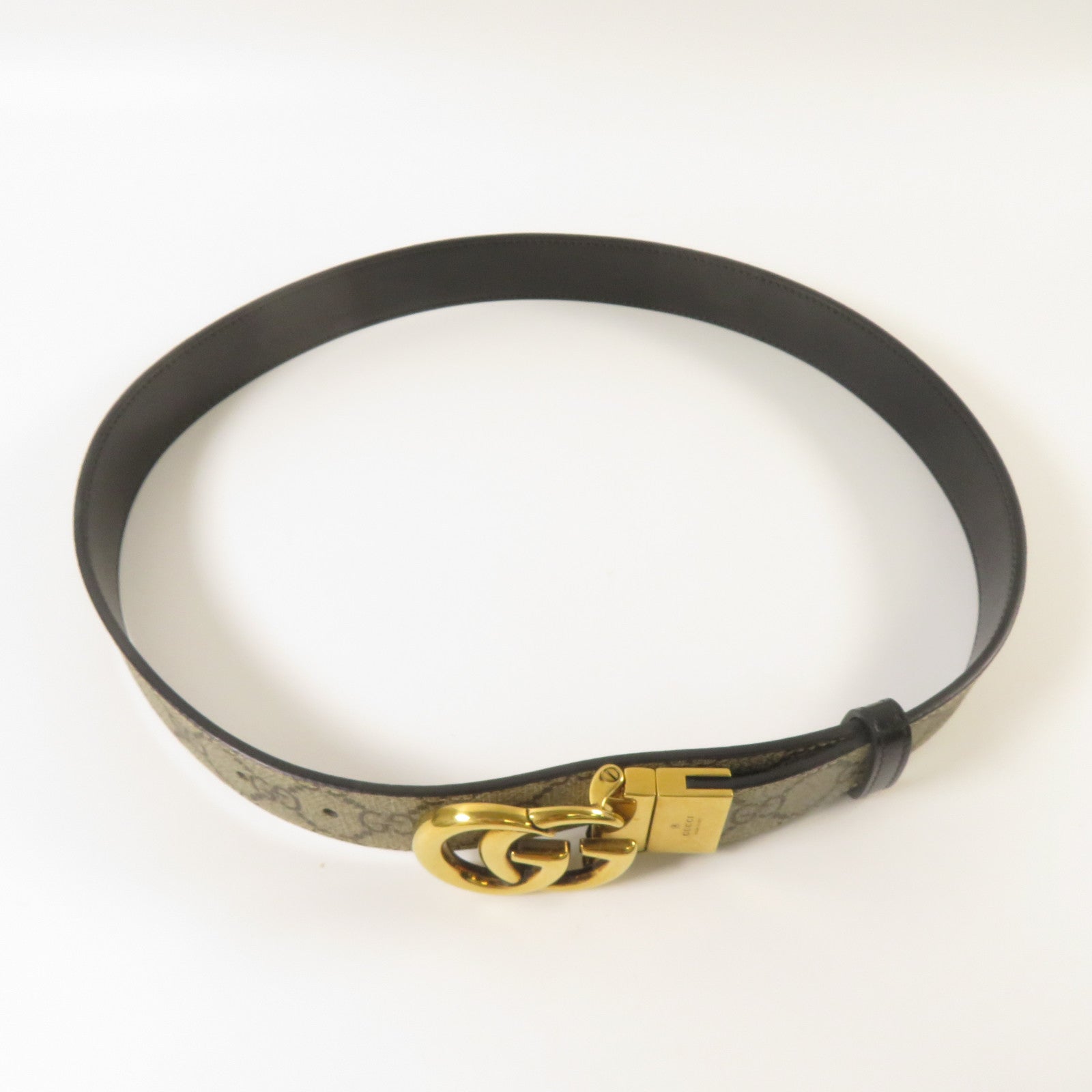 GUCCI 【激減優惠】塗層帆布/皮革GG Marmont Belt皮帶啡色/黑色