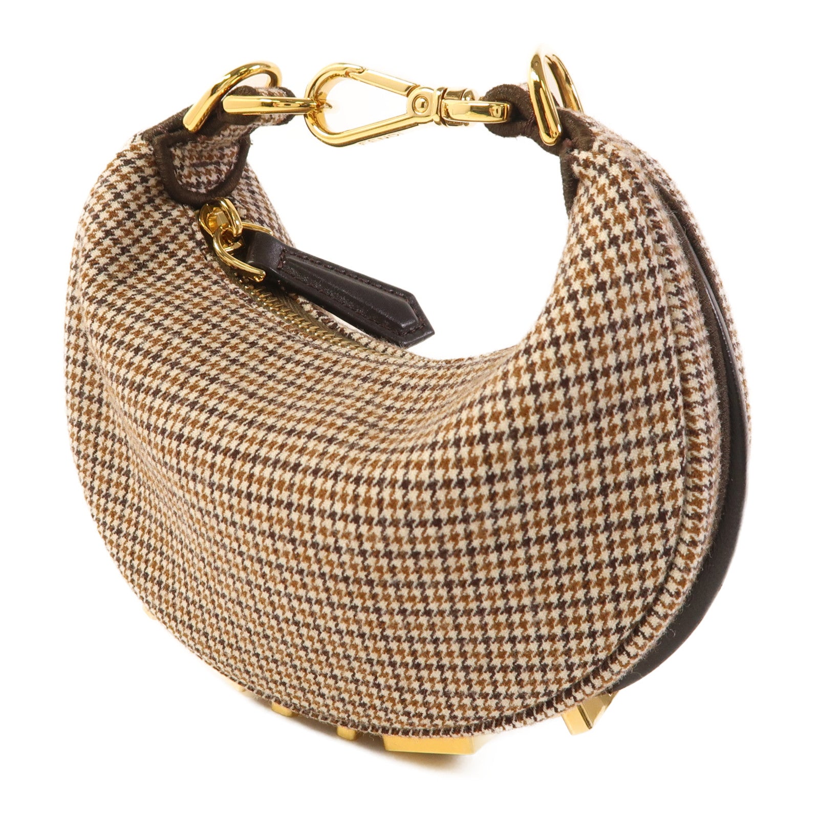 FENDI GHW Nano Fendigraphy Hand Bag Wool Brown