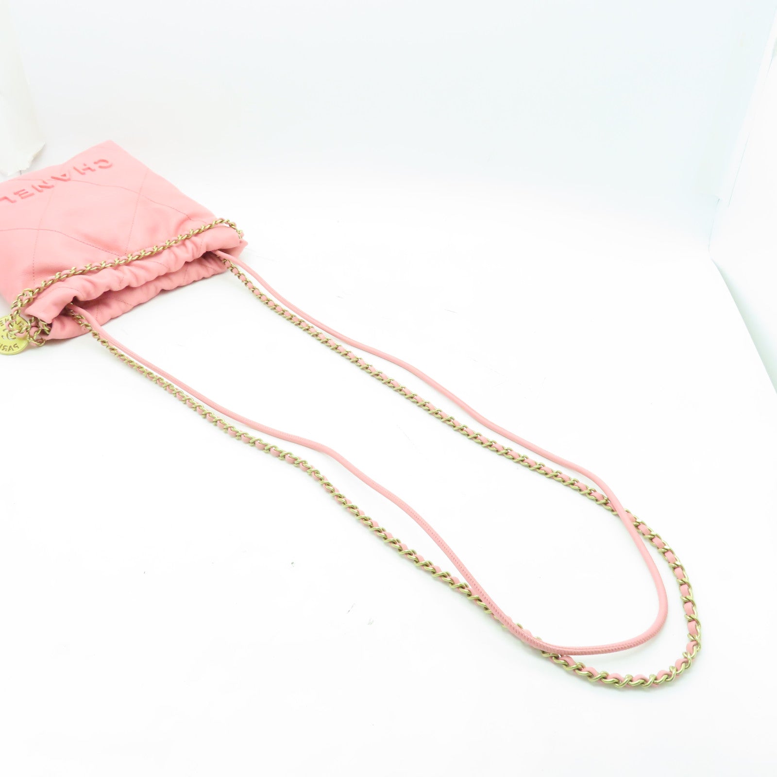 CHANEL 【激減優惠】Caviar皮革Mini 22金扣肩背袋粉紅色