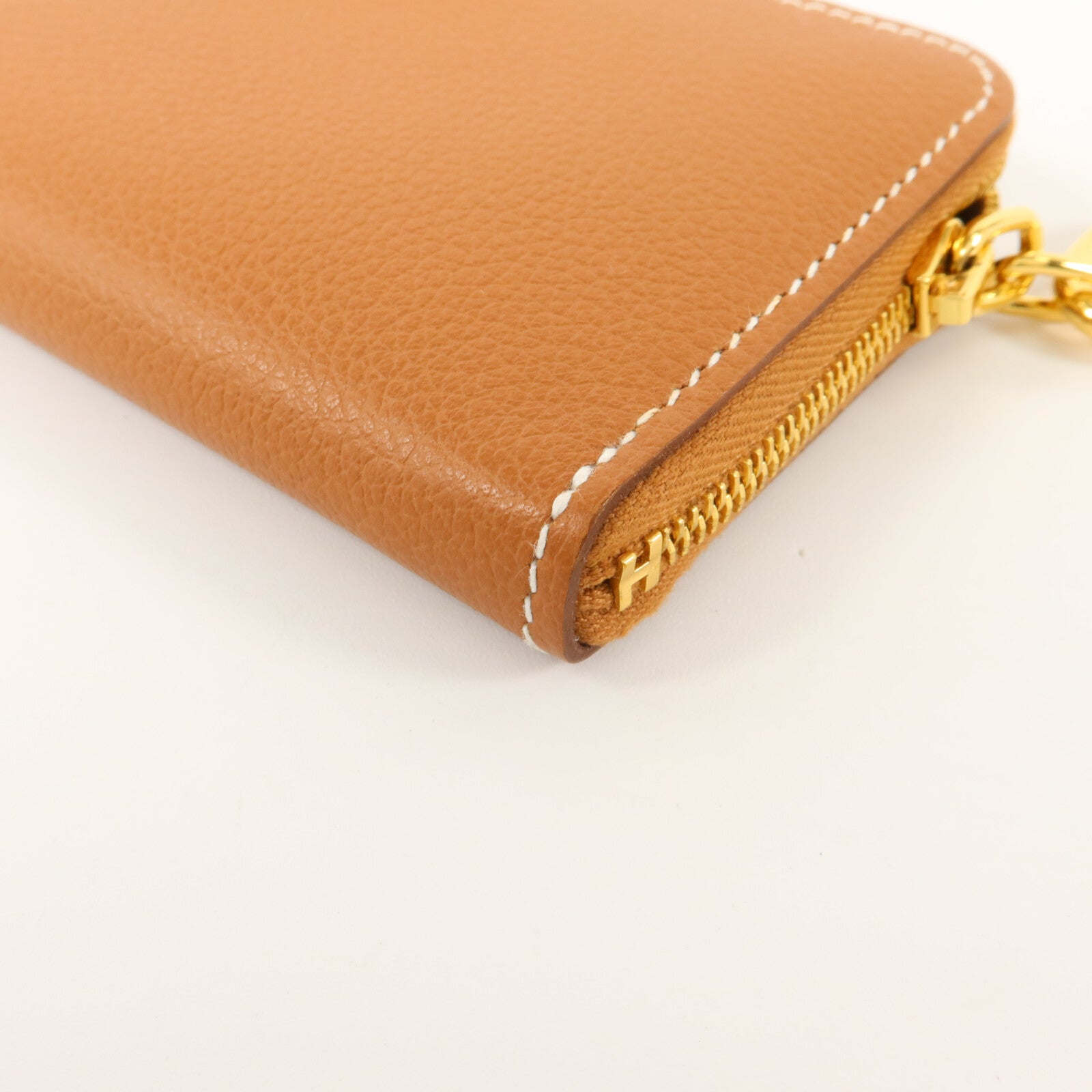 HERMES Evercolor皮革Zipengo Chaine d'Ancre Compact卡片套Gold