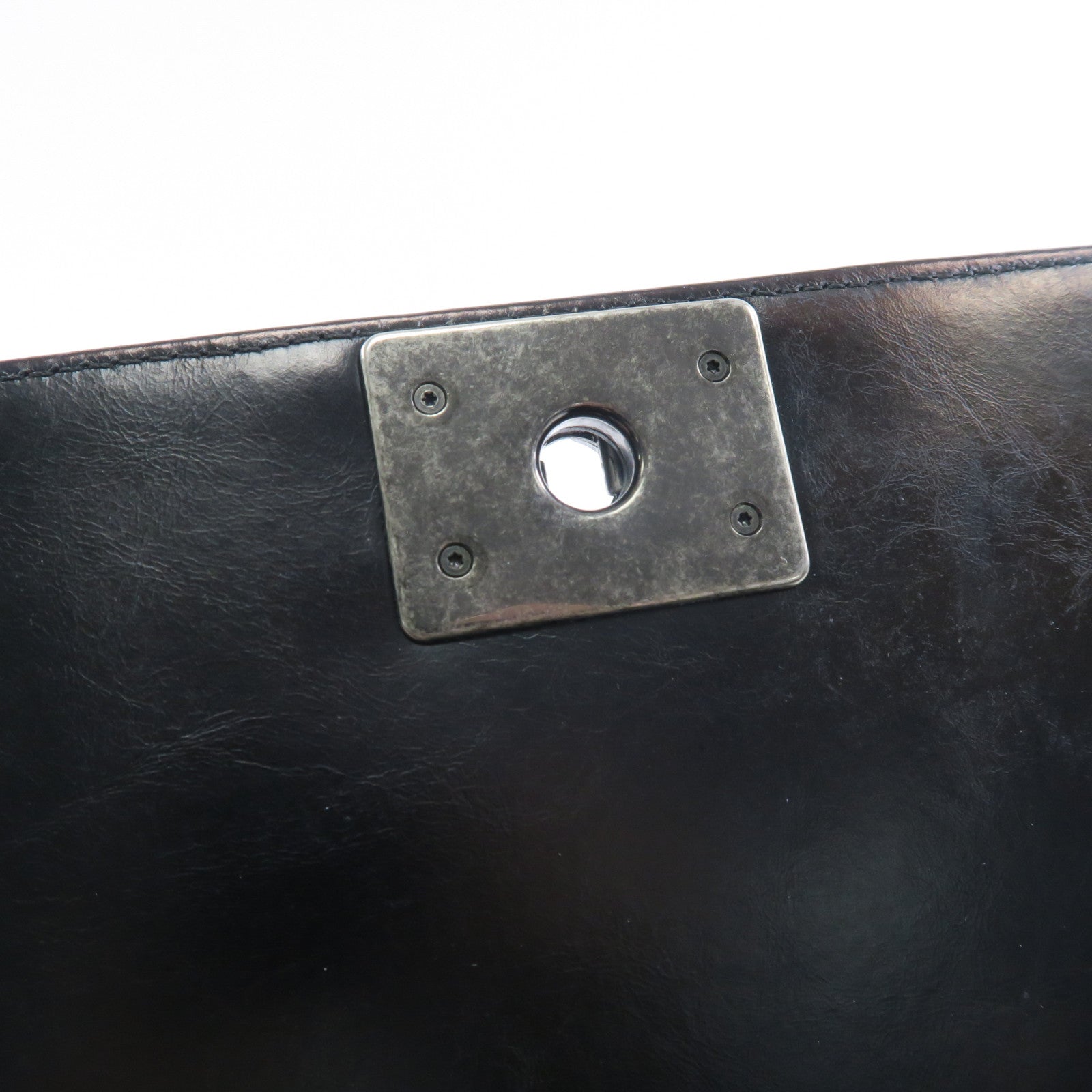 CHANEL 羊皮皮革Boy 25銀扣鏈帶肩背袋黑色