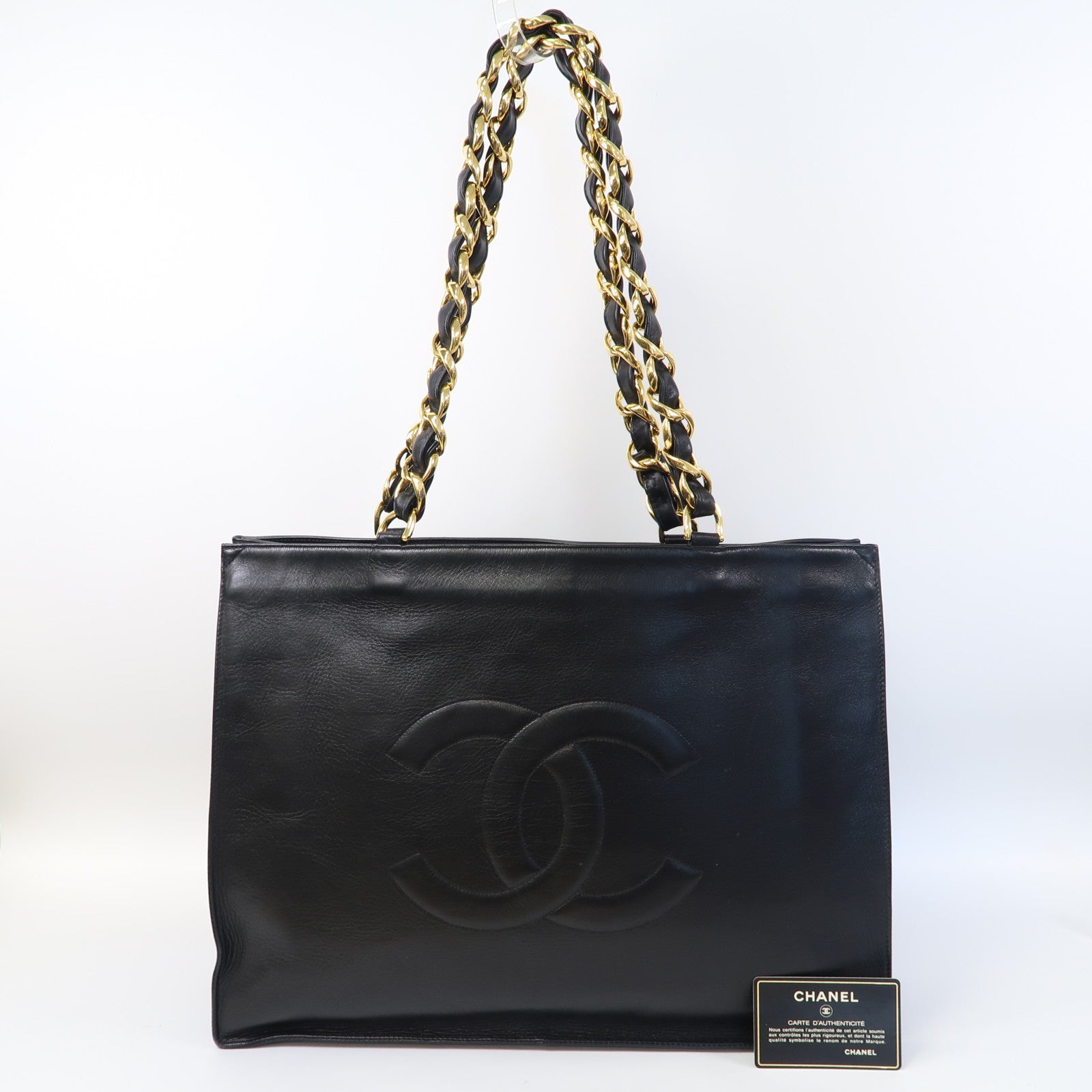 CHANEL 【激減優惠】牛皮皮革Totebag金扣手挽袋黑色