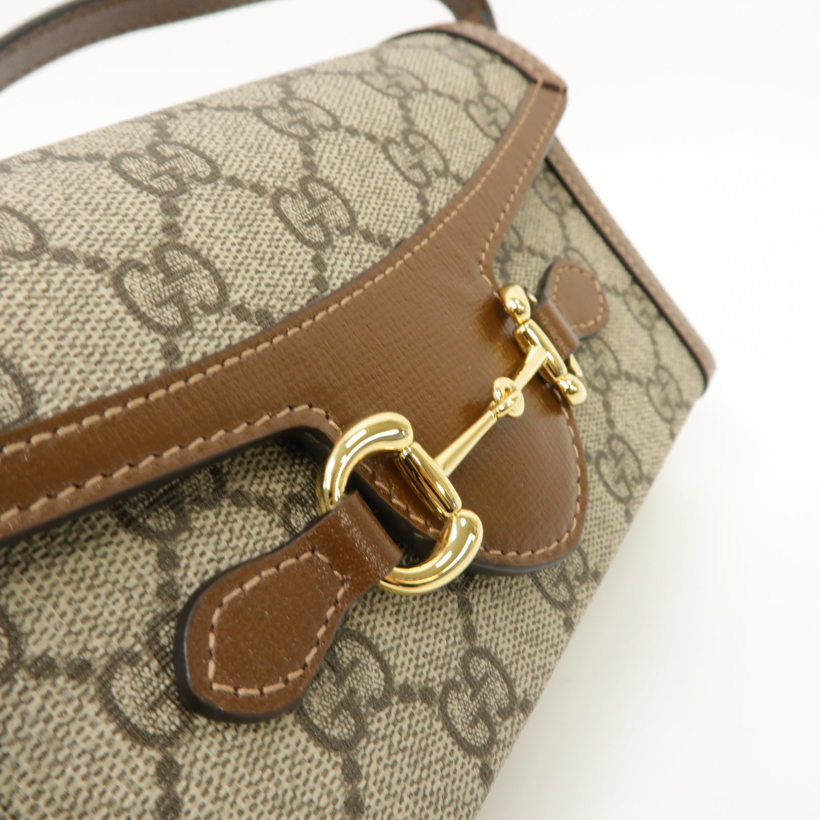 GUCCI 塗層帆布Horsebit 1955 Shoulder Bag金扣肩背袋啡色