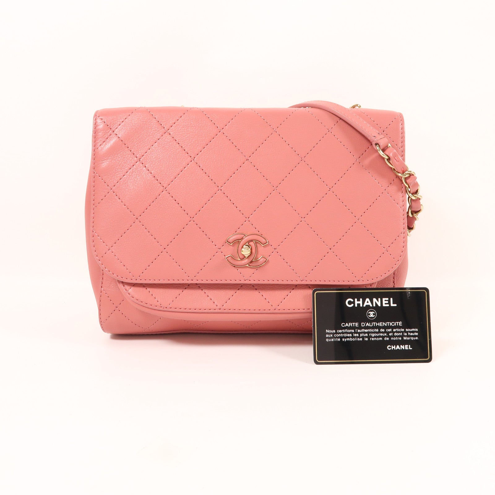 CHANEL 牛皮皮革Chain Shoulder金扣鏈帶肩背袋