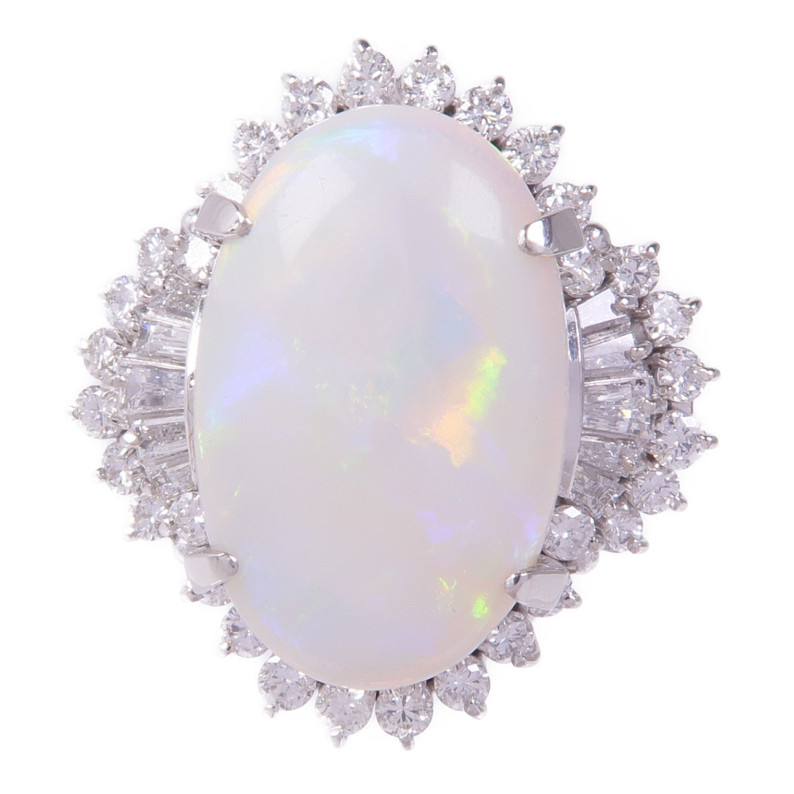 JEWELRY PT900鉑金Opal Diamond Ring蛋白石/鑽石戒指US#7.75