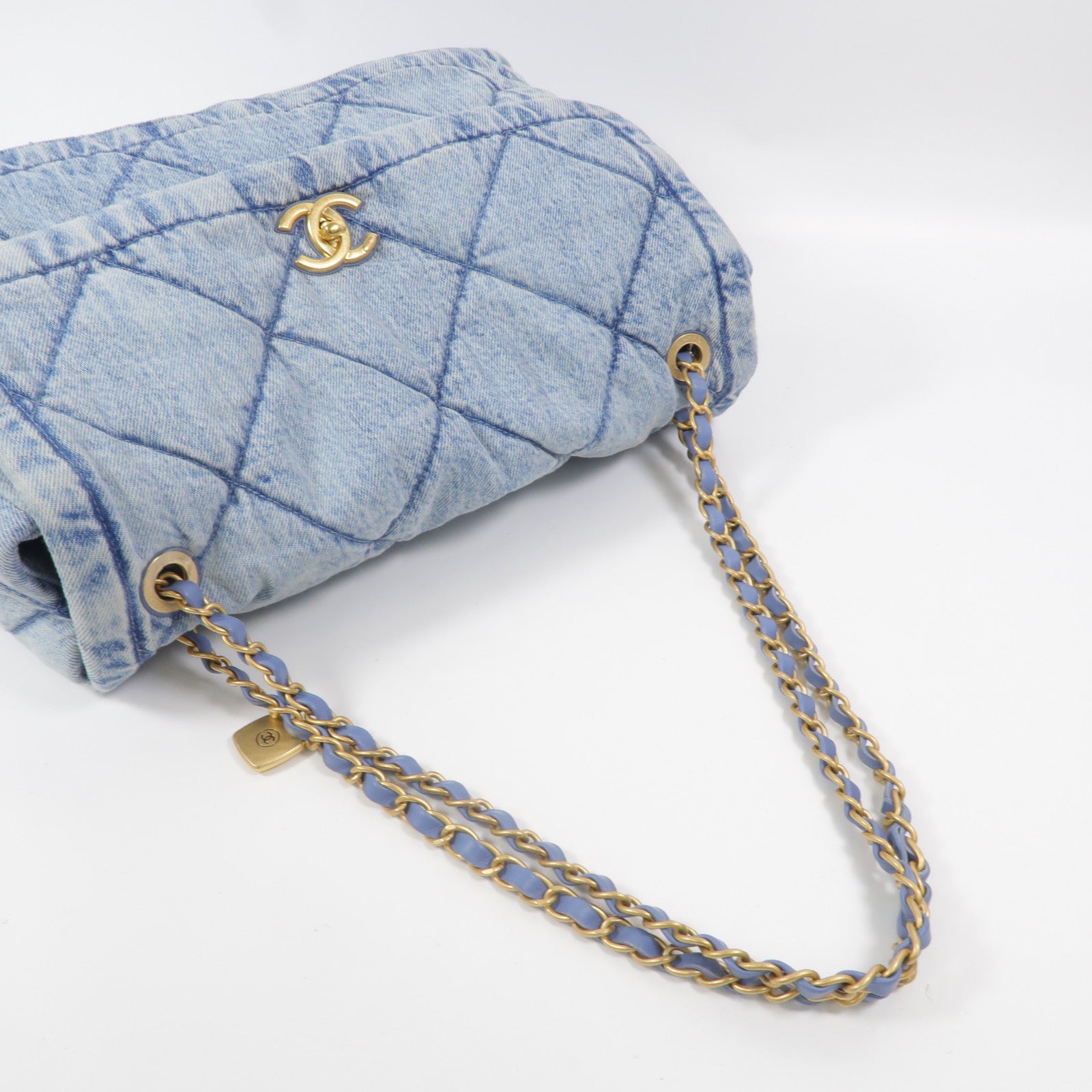 CHANEL 牛仔布Denim Large Flap Bag鏈帶肩背袋