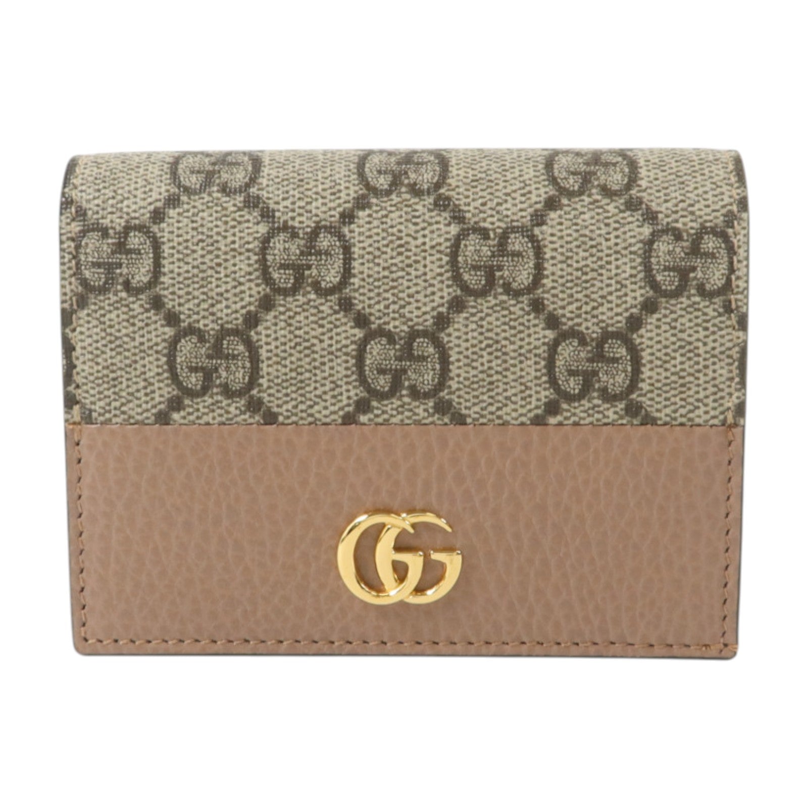GUCCI 塗層帆布/牛皮皮革GG Marmont Card Case Wallet金扣錢包