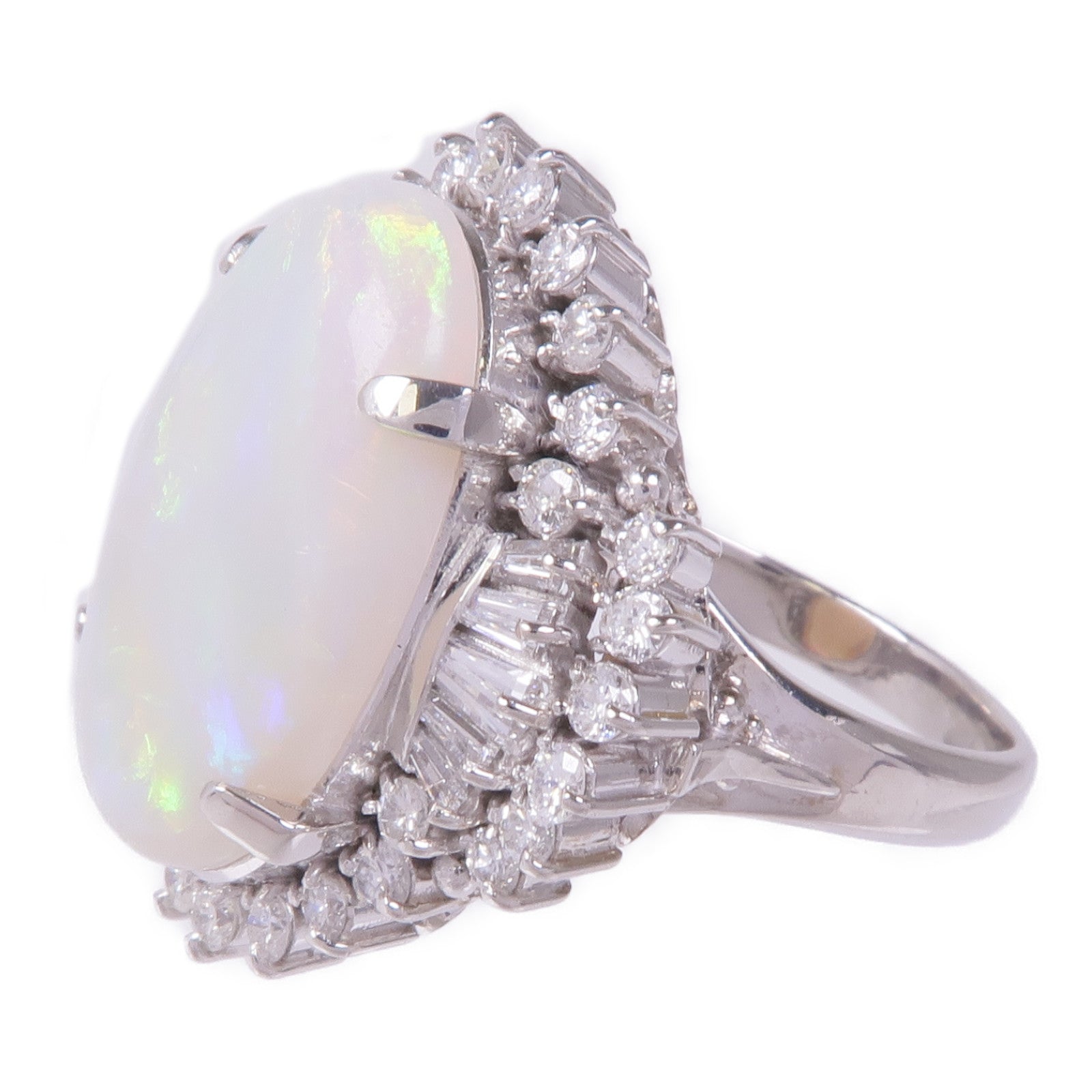 JEWELRY PT900鉑金Opal Diamond Ring蛋白石/鑽石戒指US#7.75
