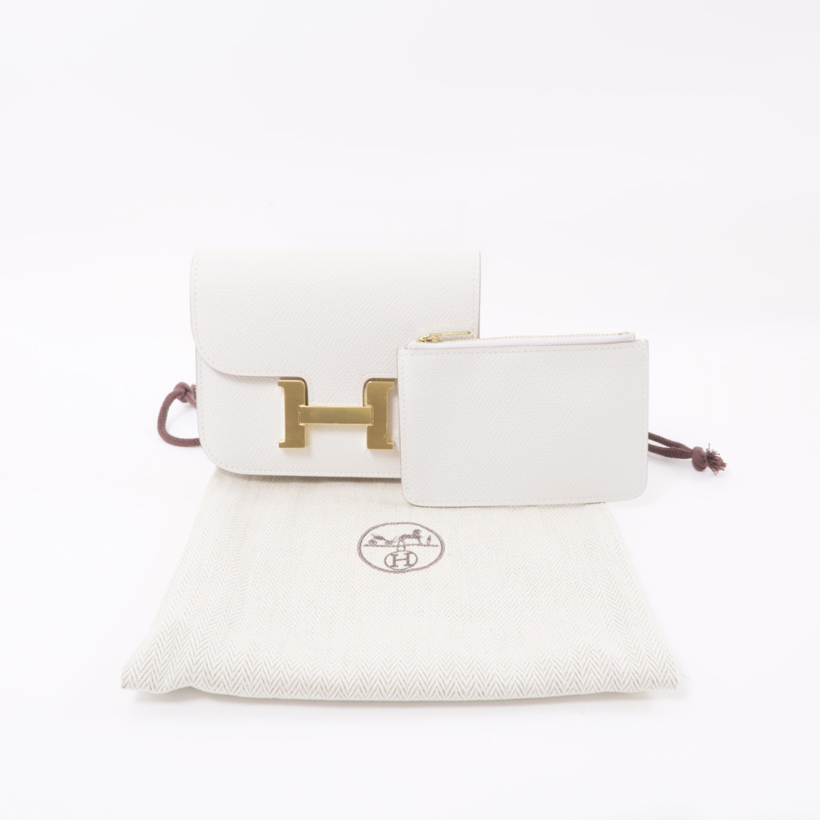 HERMES Epsom皮革Constance Slim金扣錢包Gris Pale白色