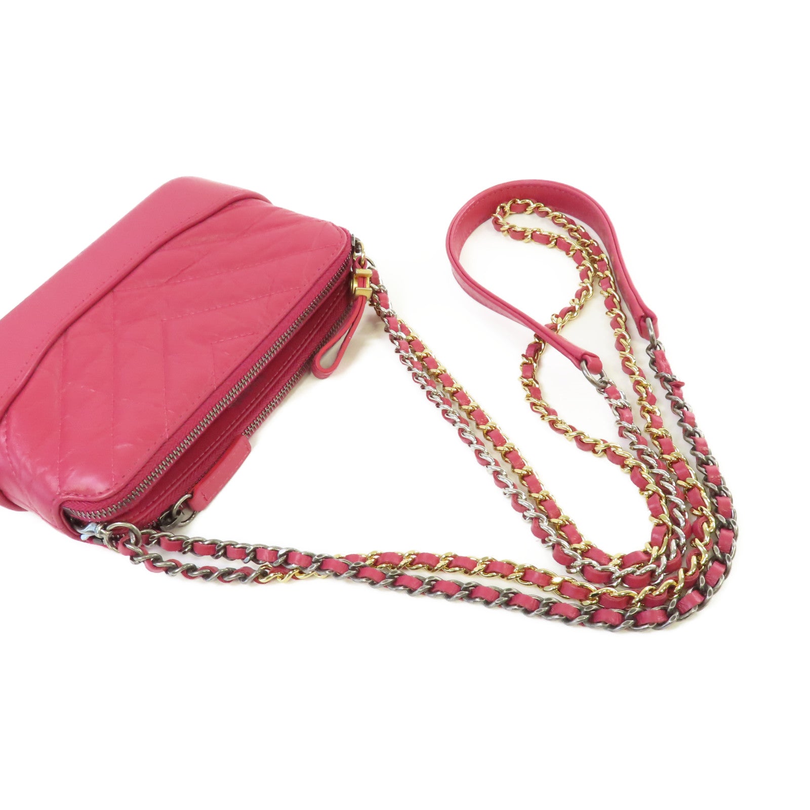 CHANEL 【激減優惠】菱格羊皮皮革Chain Shoulder Bag金扣鏈帶肩背袋酒紅色