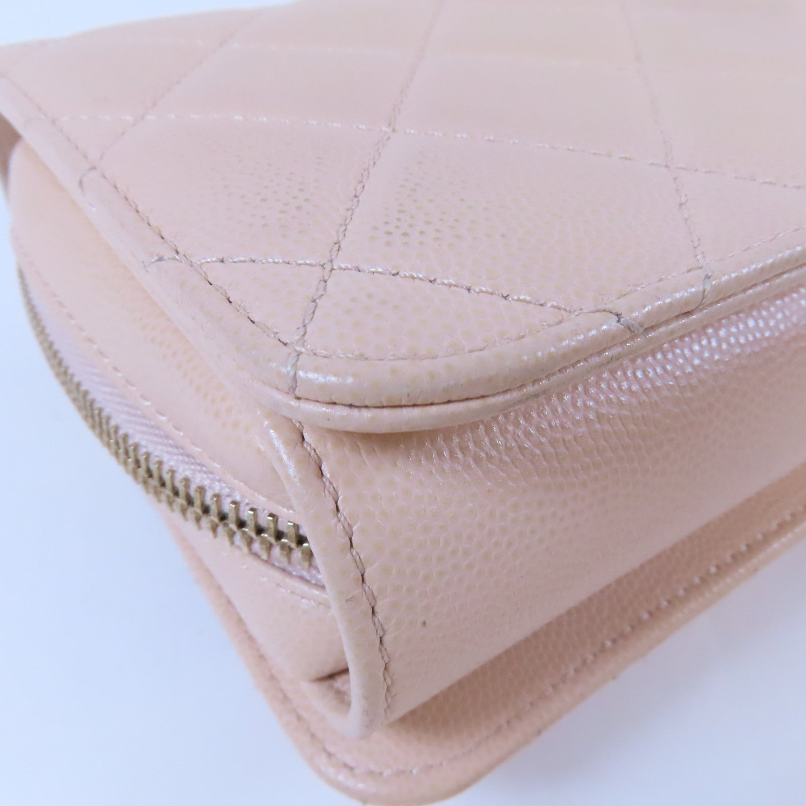 CHANEL 【激減優惠】菱格Caviar皮革Mini Flap Bag金扣鏈帶肩背袋米色