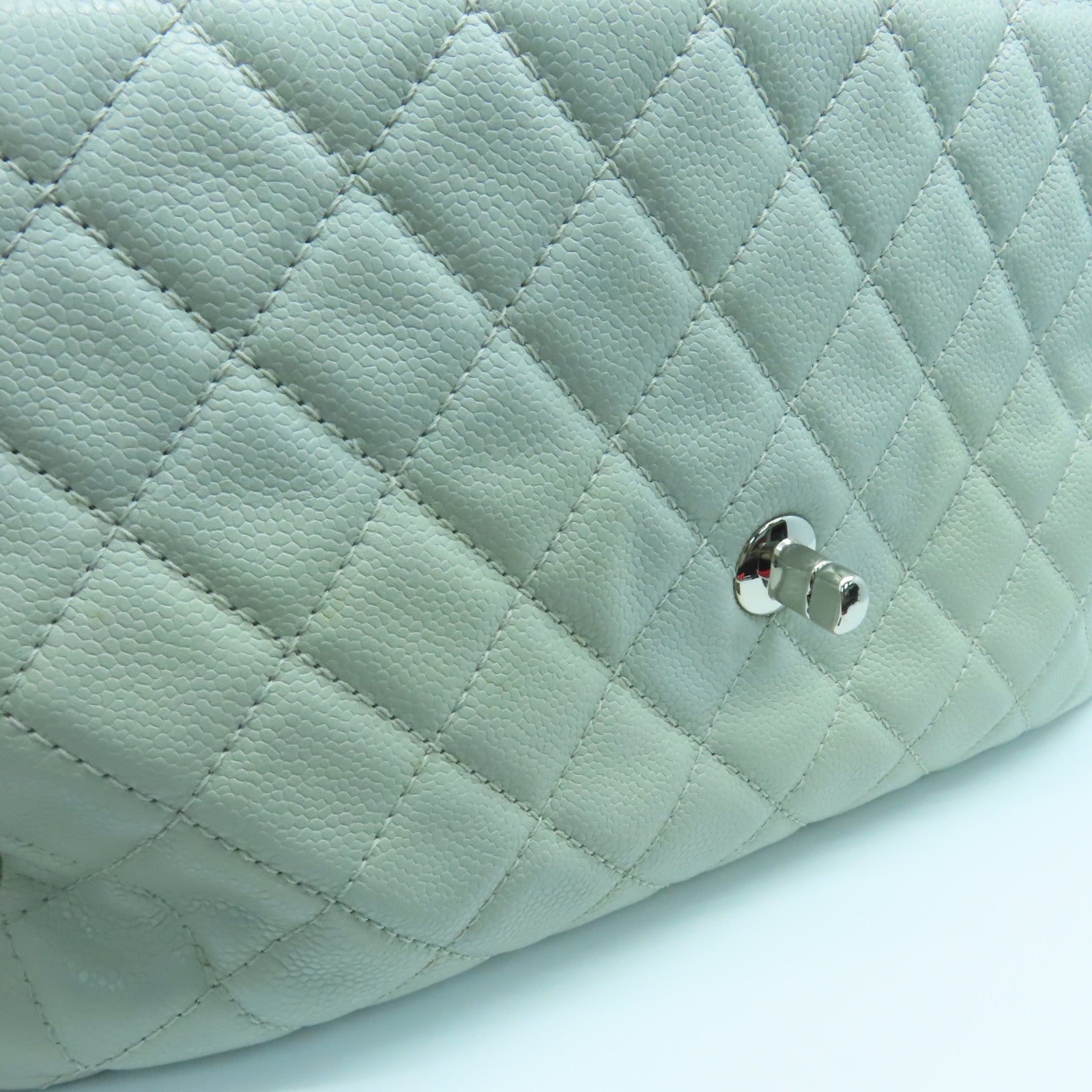 CHANEL 【激減優惠】菱格Caviar皮革Chain Shoulder銀扣肩背袋灰色