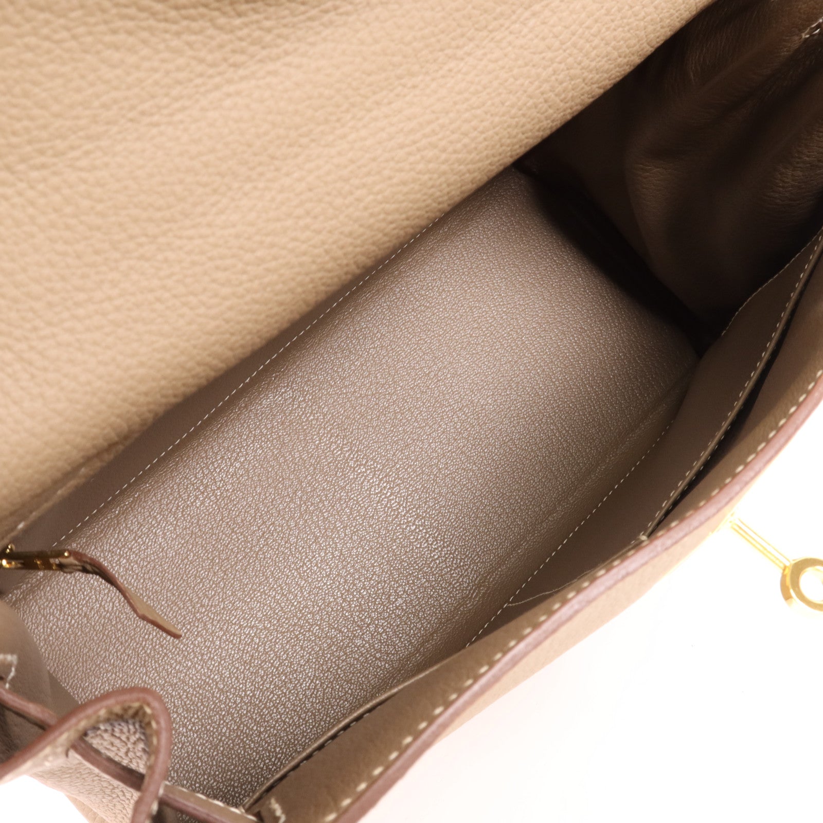 HERMES Togo皮革Kelly 28金扣手挽肩背兩用袋Etoupe