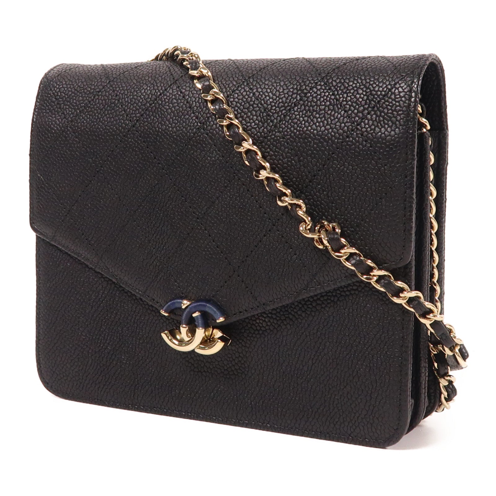 CHANEL 牛皮皮革Chain Shoulder金扣鏈帶肩背袋