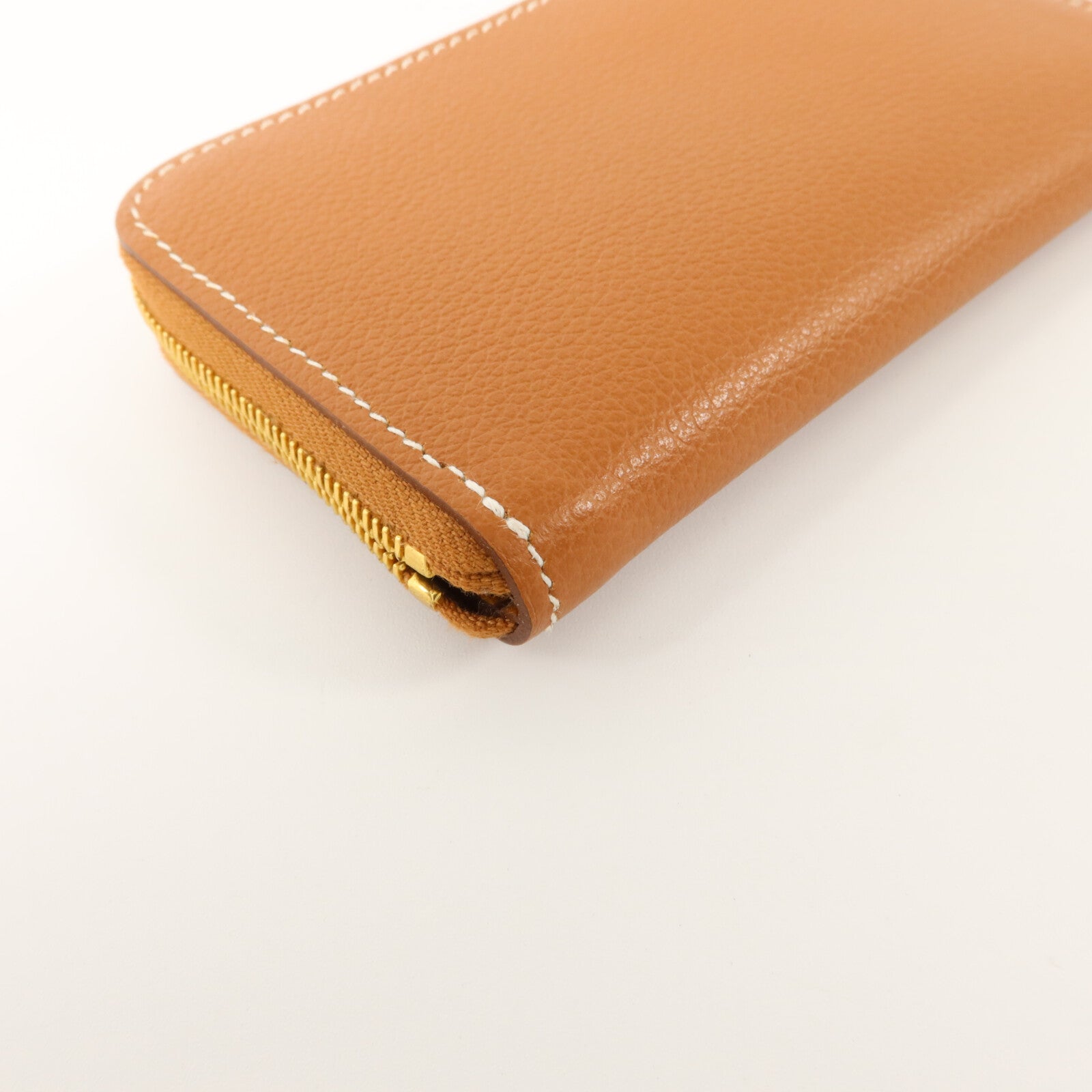 HERMES Evercolor皮革Zipengo Chaine d'Ancre Compact卡片套Gold