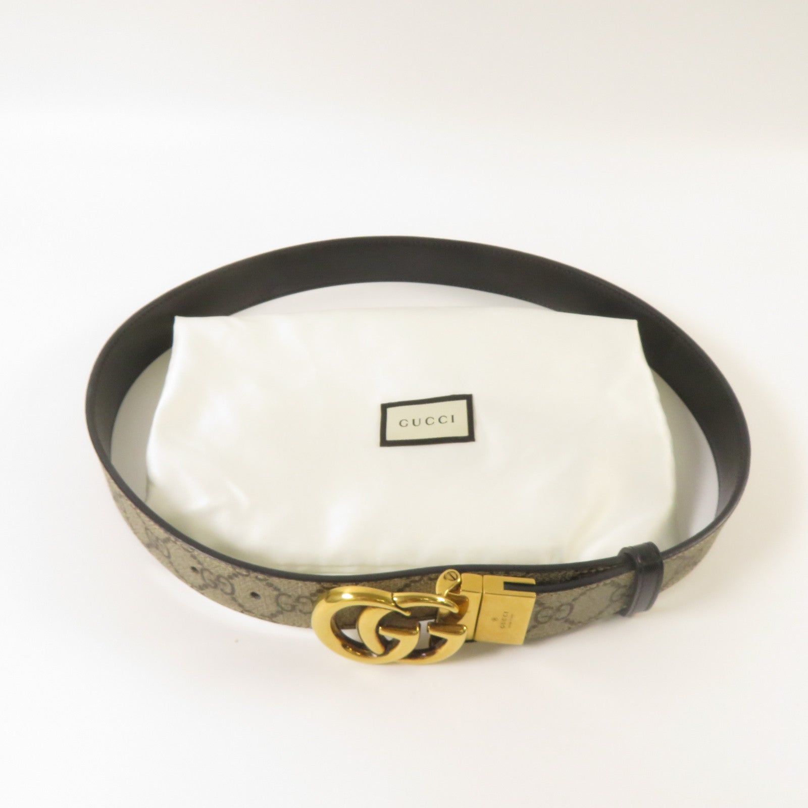 GUCCI 【激減優惠】塗層帆布/皮革GG Marmont Belt皮帶啡色/黑色