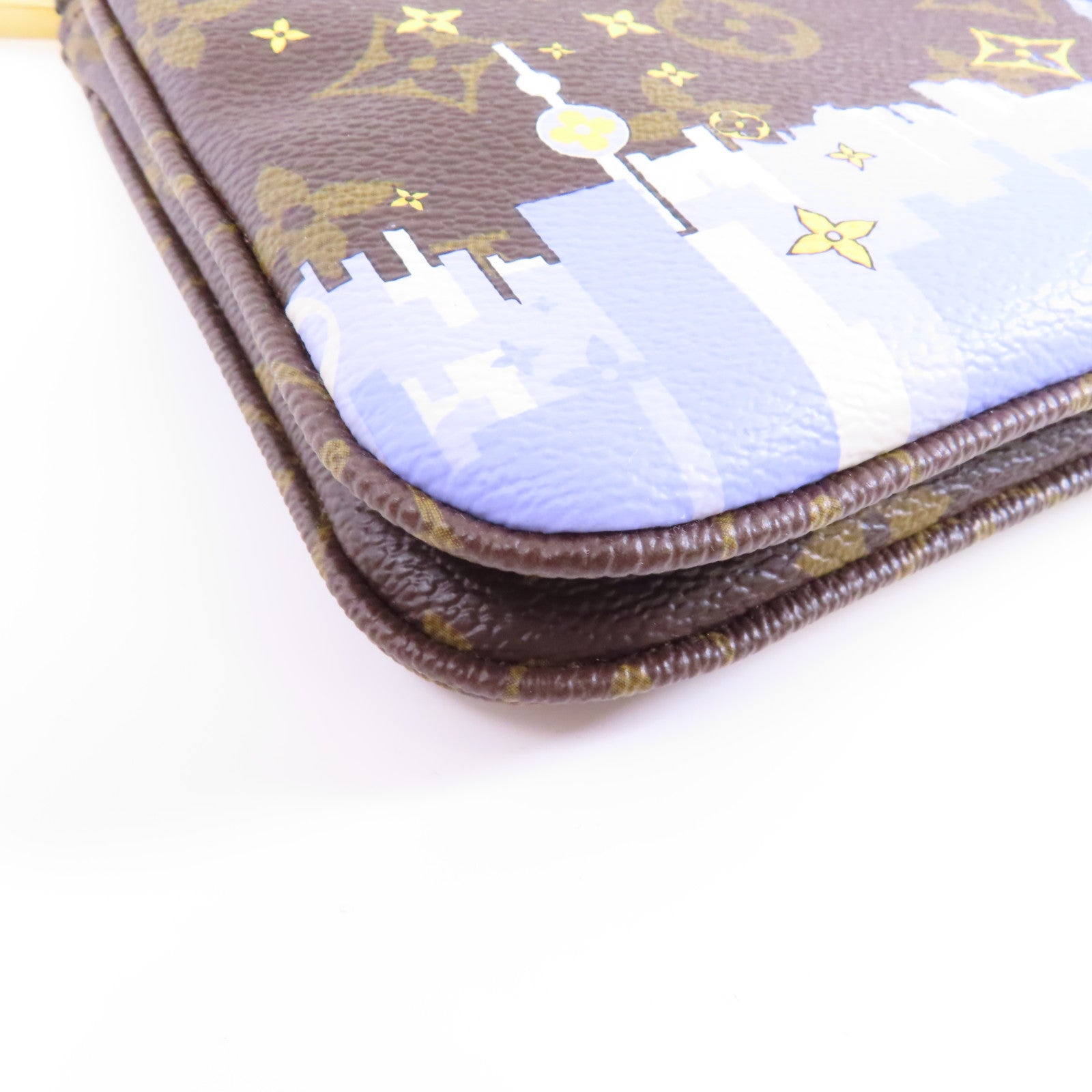 LOUIS VUITTON Monogram Pochette Double Zip金扣鏈帶肩背袋棕色