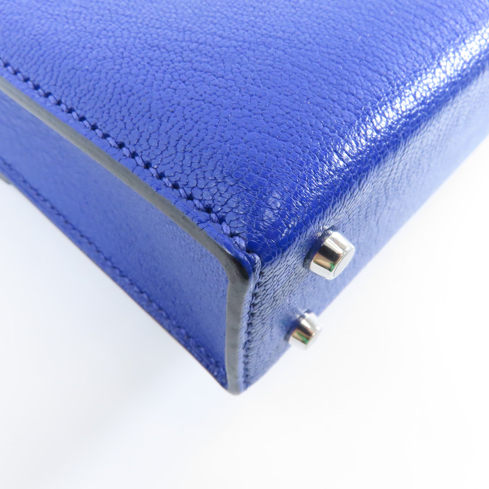 HERMES 【激減優惠】Chevre皮革Verrou Mini銀扣鏈帶肩背袋藍色