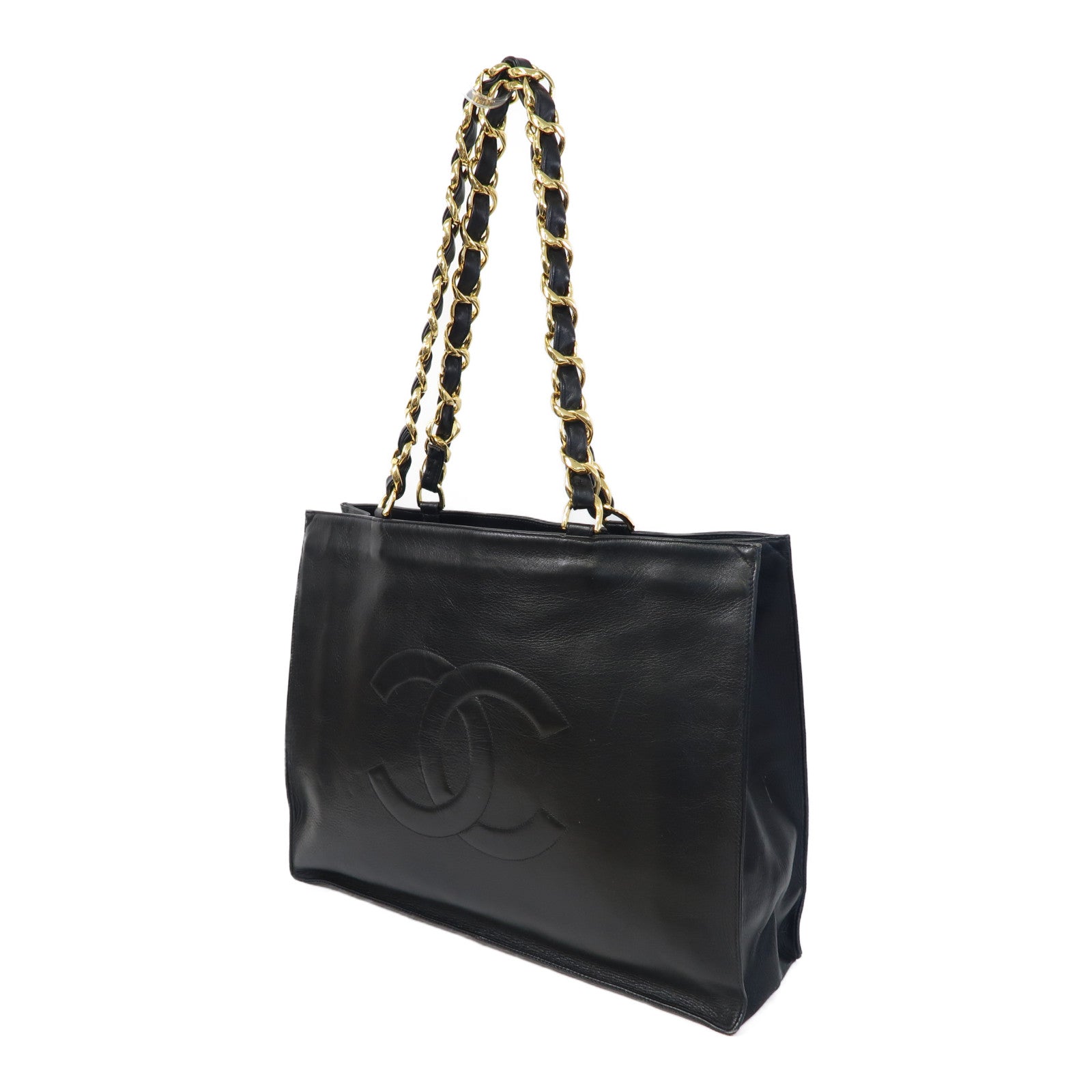 CHANEL 【激減優惠】牛皮皮革Totebag金扣手挽袋黑色