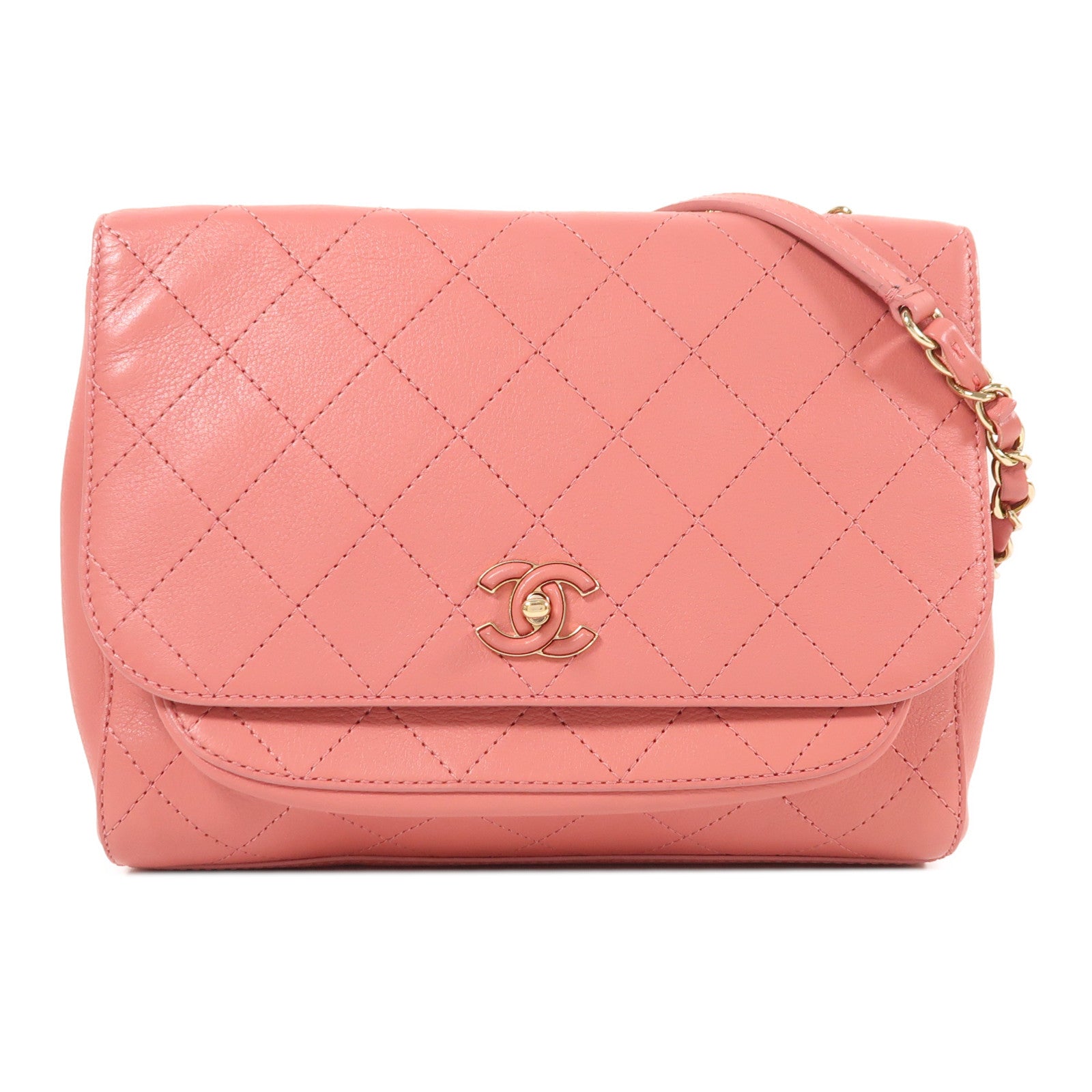 CHANEL 牛皮皮革Chain Shoulder金扣鏈帶肩背袋