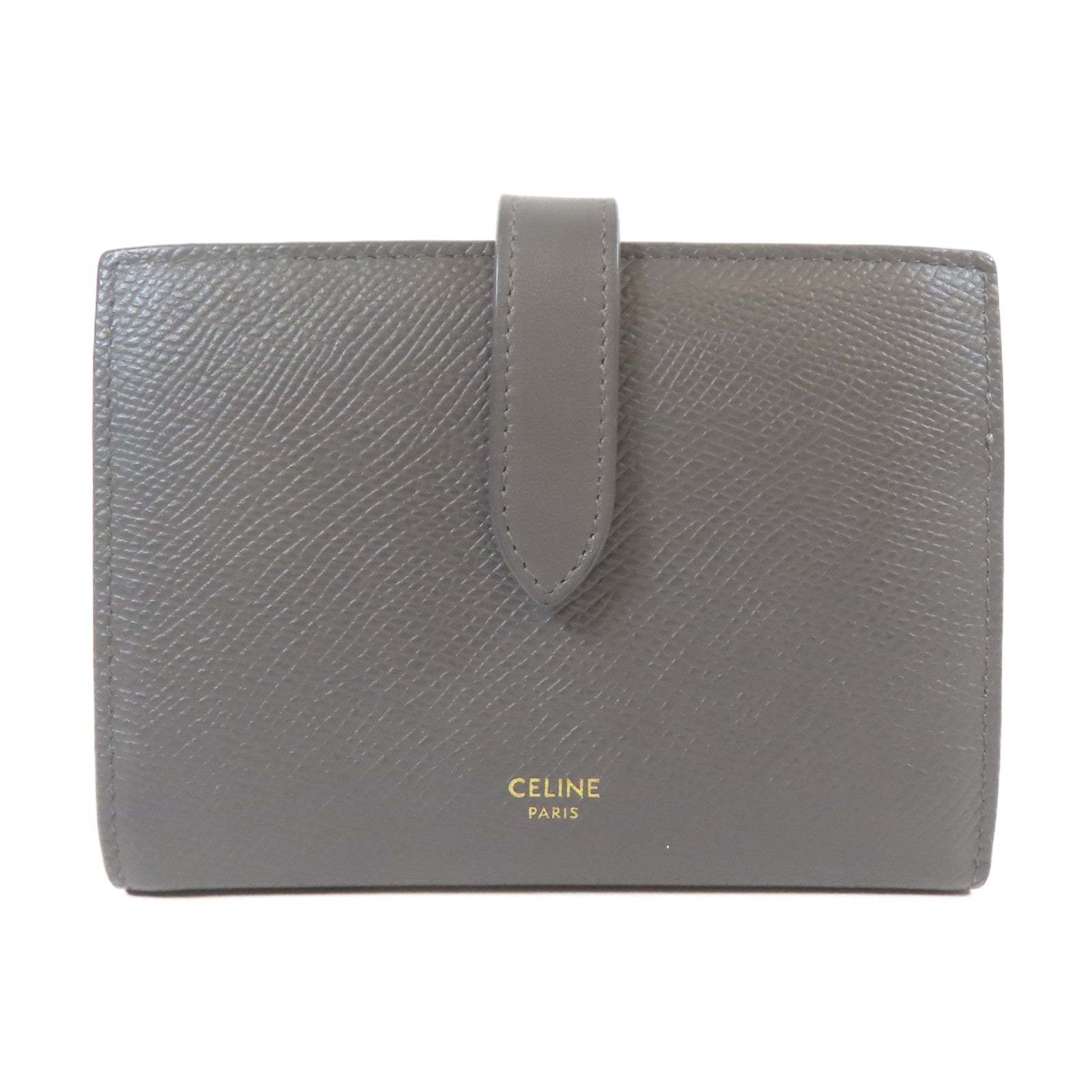 CELINE 牛皮皮革Bifold Wallet金扣錢包灰色