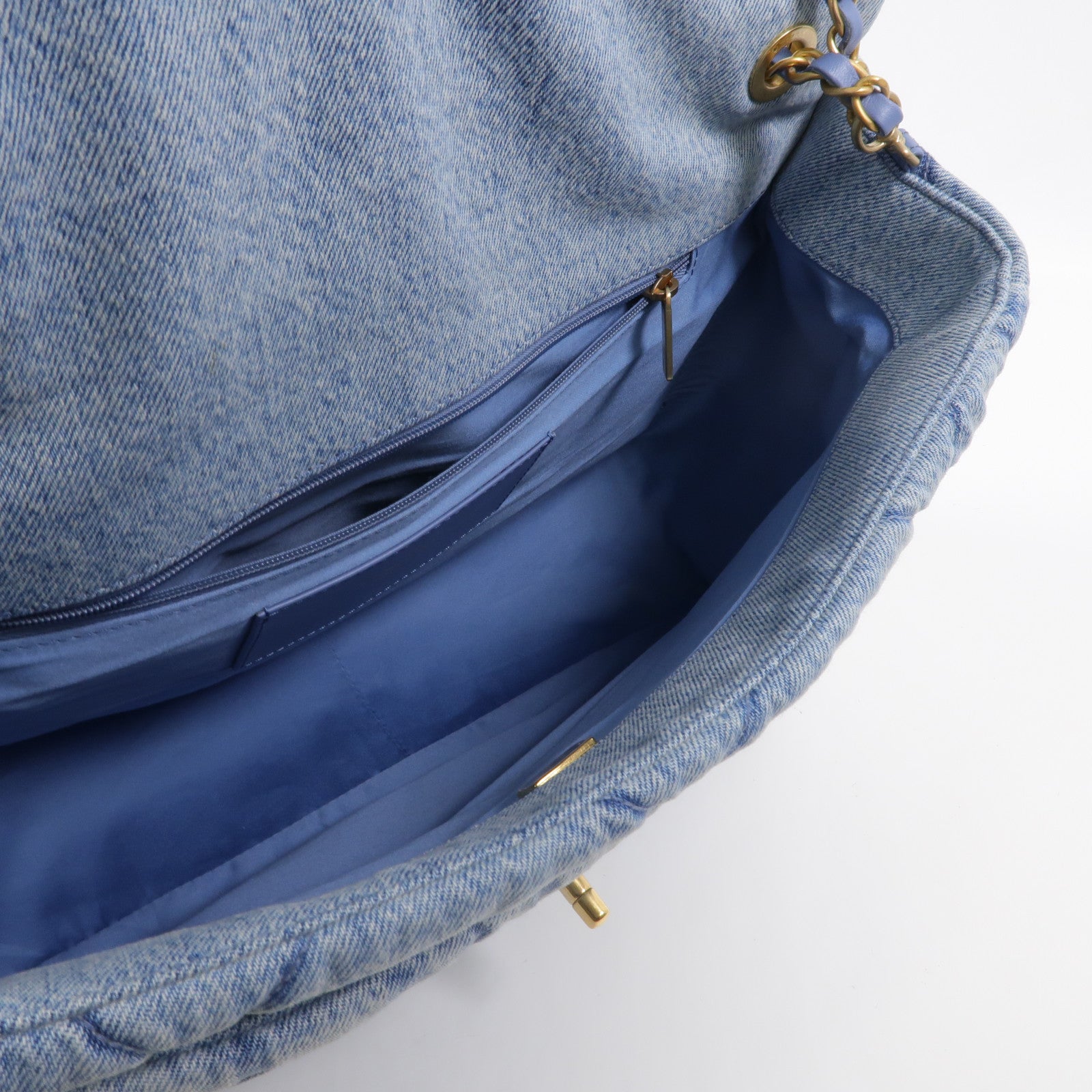 CHANEL 牛仔布Denim Large Flap Bag鏈帶肩背袋