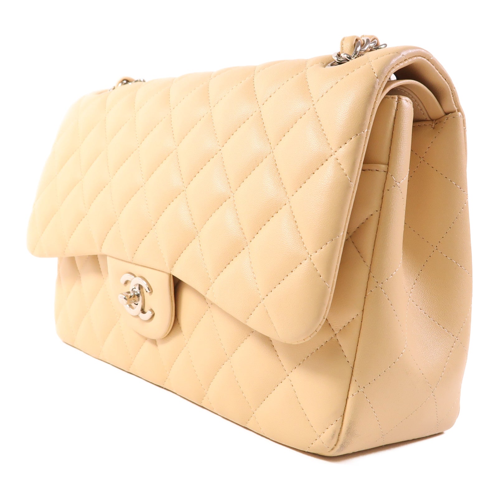 CHANEL 羊皮皮革Large Classic銀扣鏈帶肩背袋