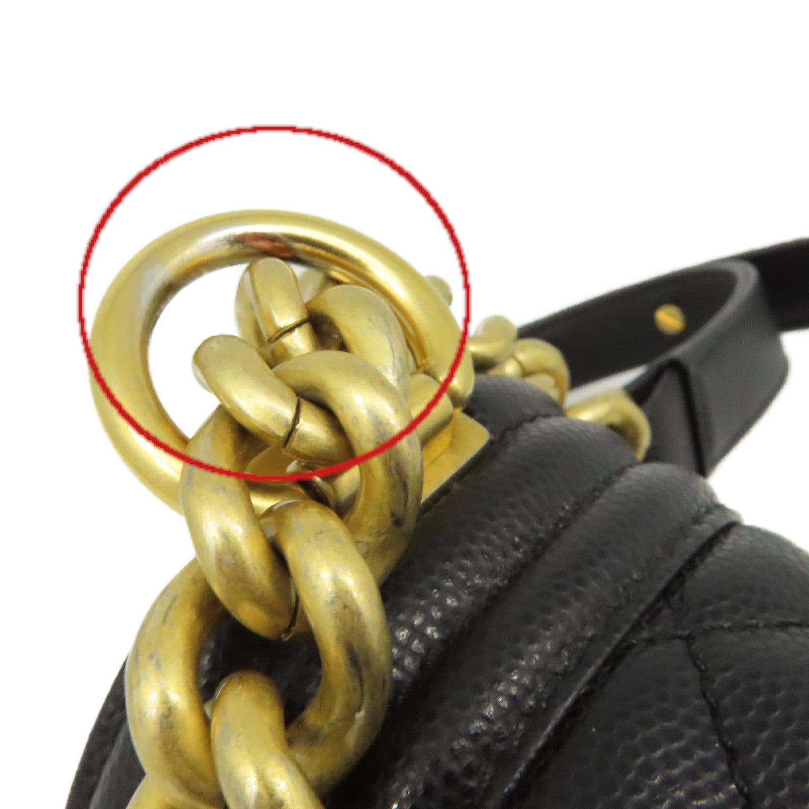 CHANEL 菱格Caviar皮革Boy Chanel 25cm Chain Shoulder Bag金扣鏈帶肩背袋黑色