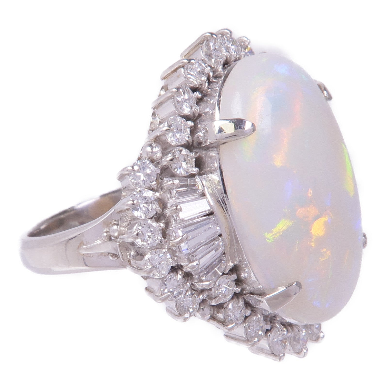 JEWELRY PT900鉑金Opal Diamond Ring蛋白石/鑽石戒指US#7.75