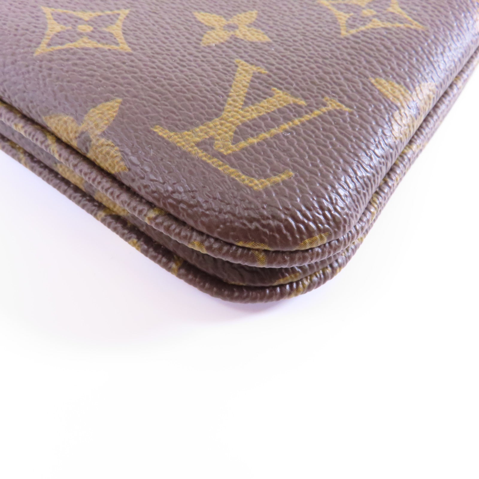 LOUIS VUITTON Monogram Pochette Double Zip金扣鏈帶肩背袋棕色
