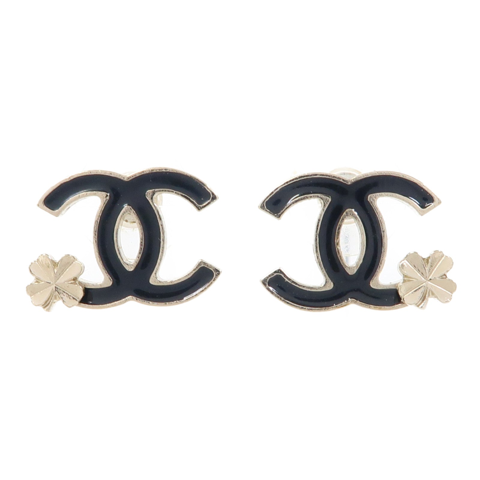 CHANEL 金屬CC Clover Earrings耳環黑色/金色