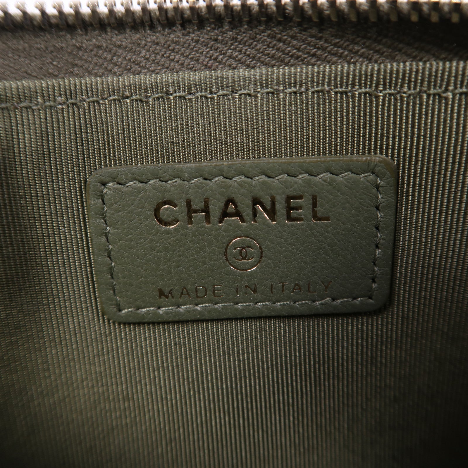 CHANEL 斜紋牛皮皮革Long Wallet金扣長錢包綠色