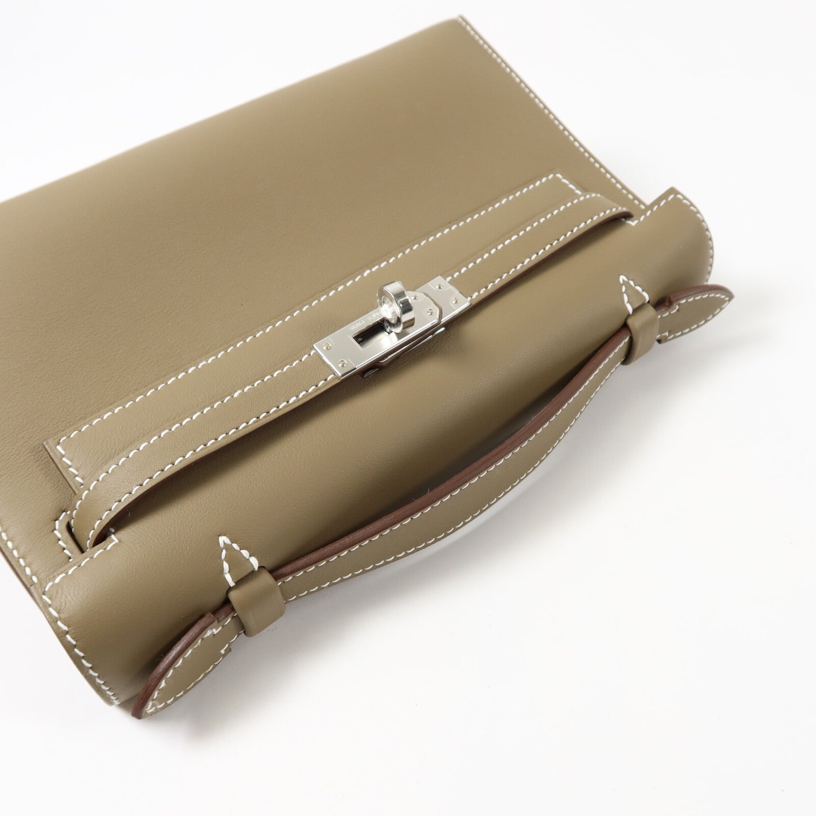 HERMES Swift皮革Kelly Pochette手挽袋Etoupe