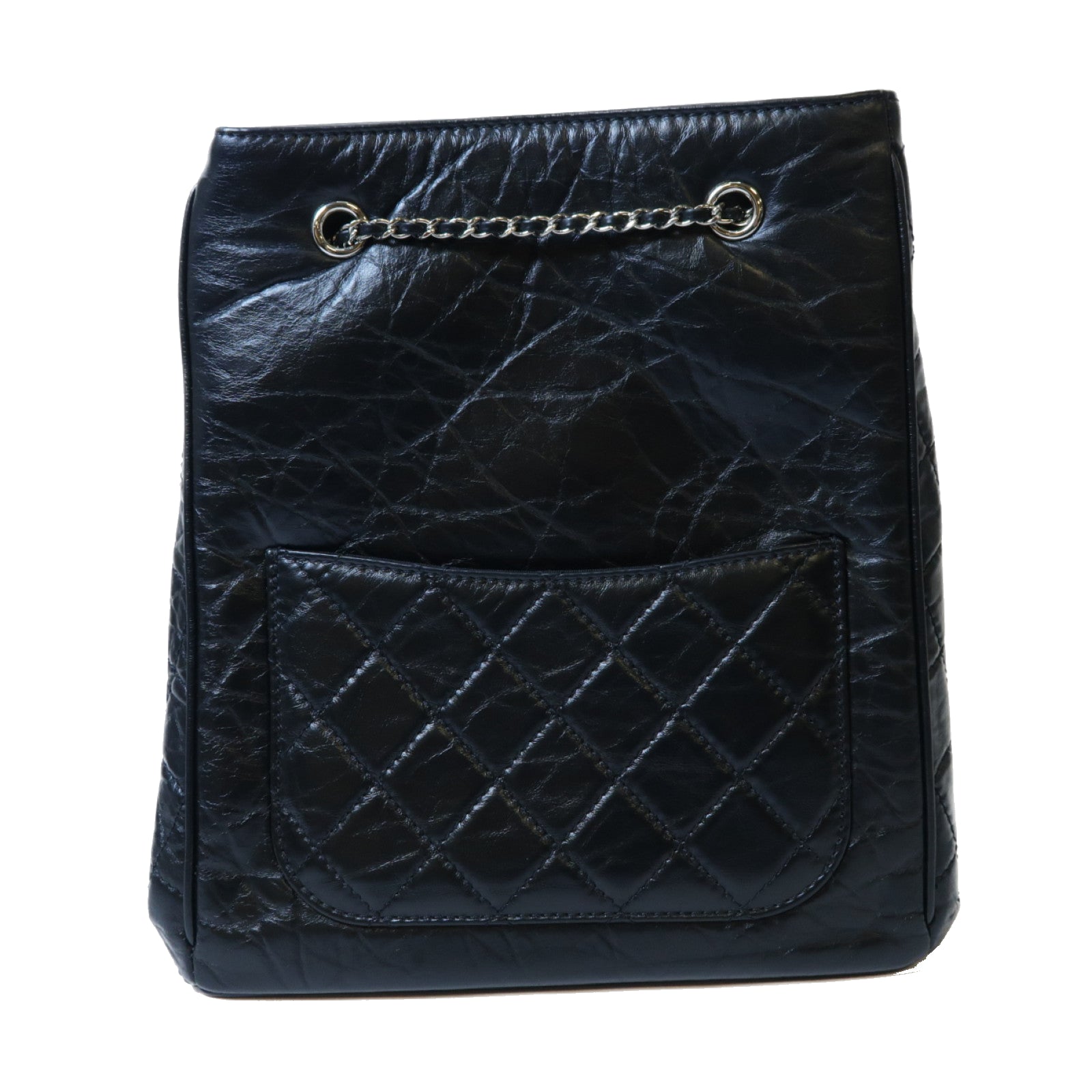 CHANEL 菱格牛皮皮革Shoulder Bag銀扣肩背袋黑色
